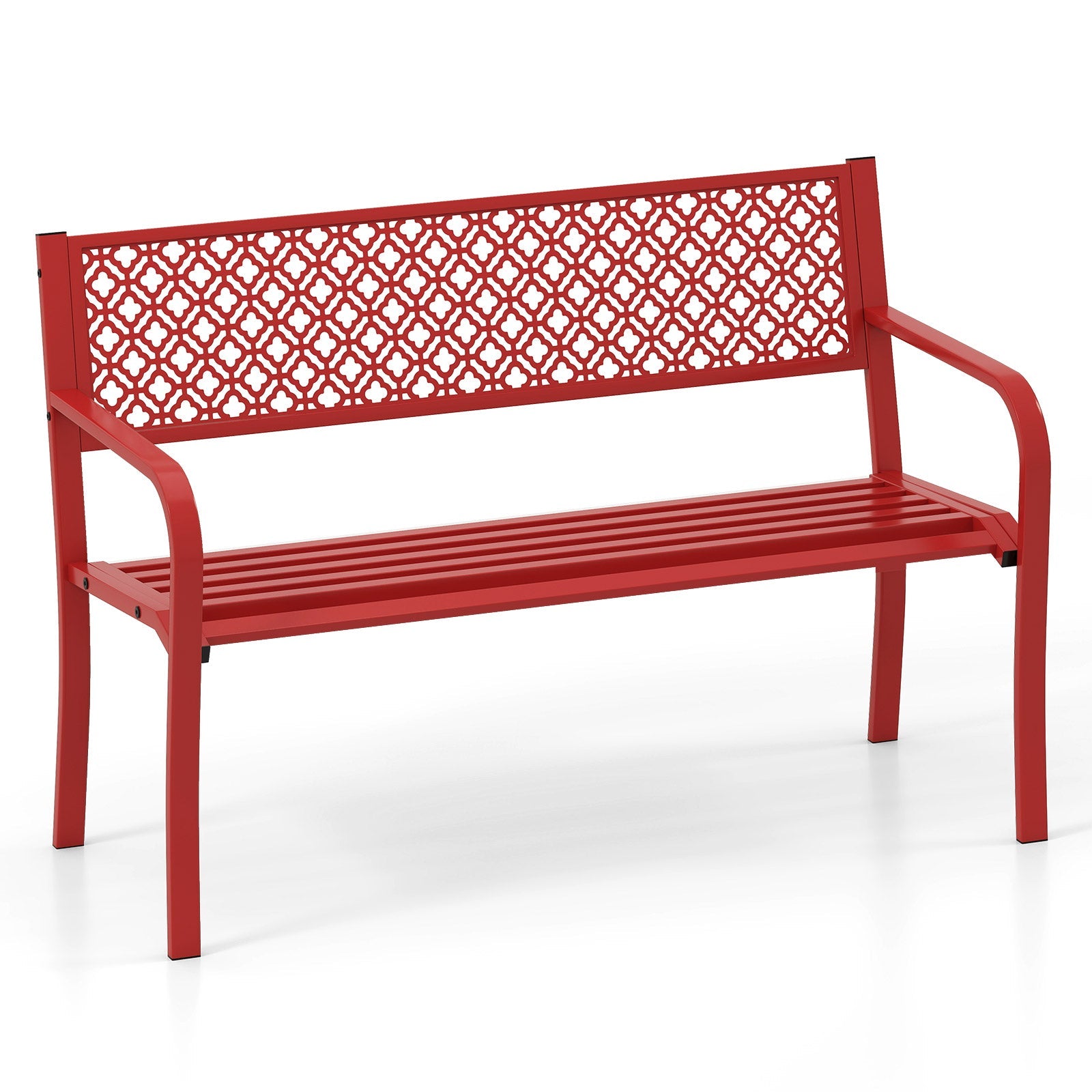 50 Inches Outdoor Garden Bench with Geometric Lattice Backrest and Slatted Seat