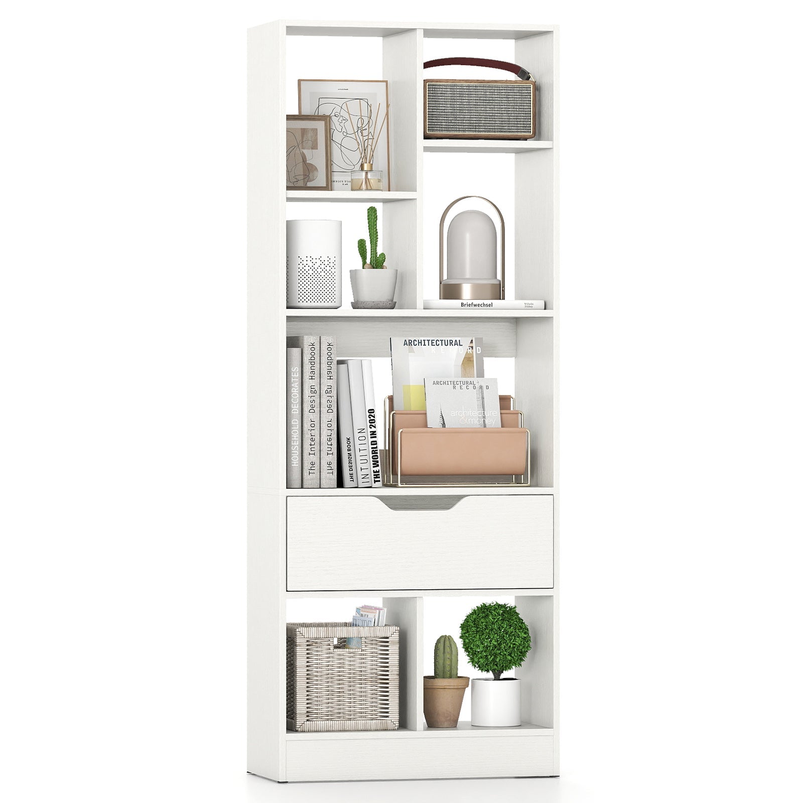 51inch Tall Freestanding Bookcase with Drawer 7-Cube Storage Organizer