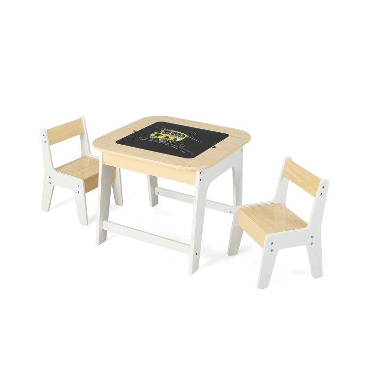 3-Piece Kid’s Room Bundle: Twin Size Wooden House Bed + Kid's Table and Chairs Set + Kids 2-Shelf Bookcase