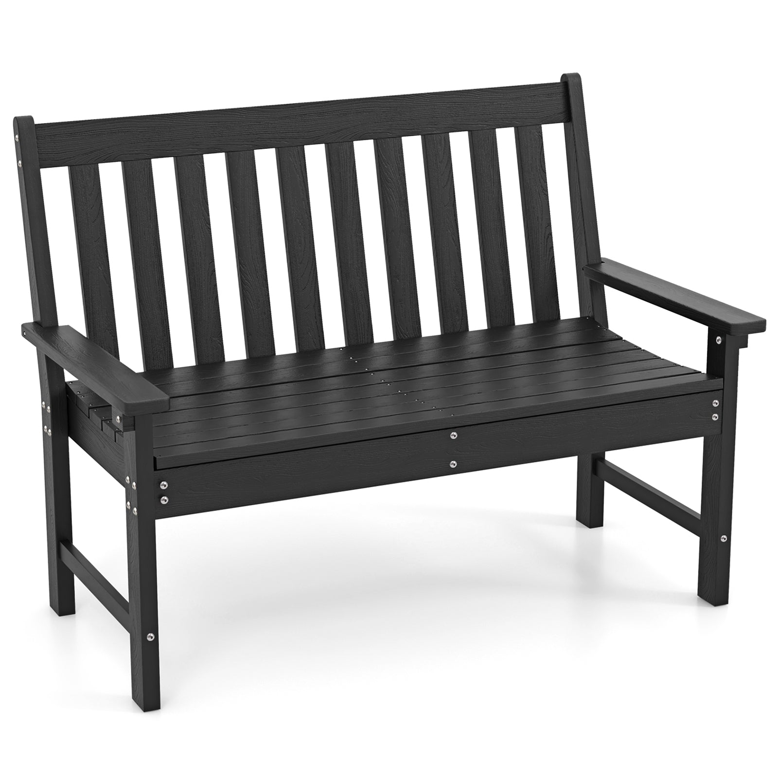 52 Inch All-Weather HDPE Outdoor Bench with Backrest and Armrests