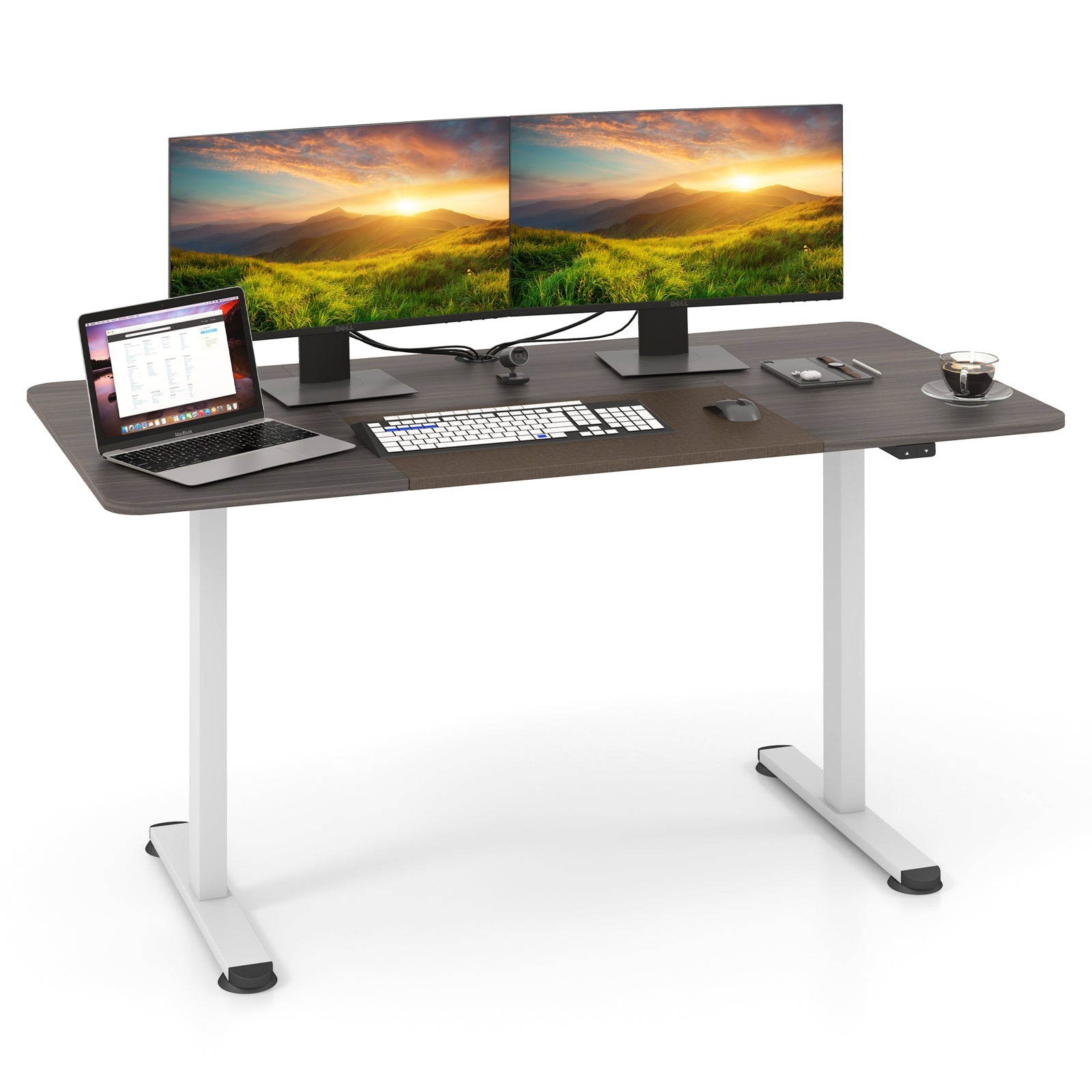 55 Inch Electric Standing Desk Adjustable with Cable Management Hole-Brown