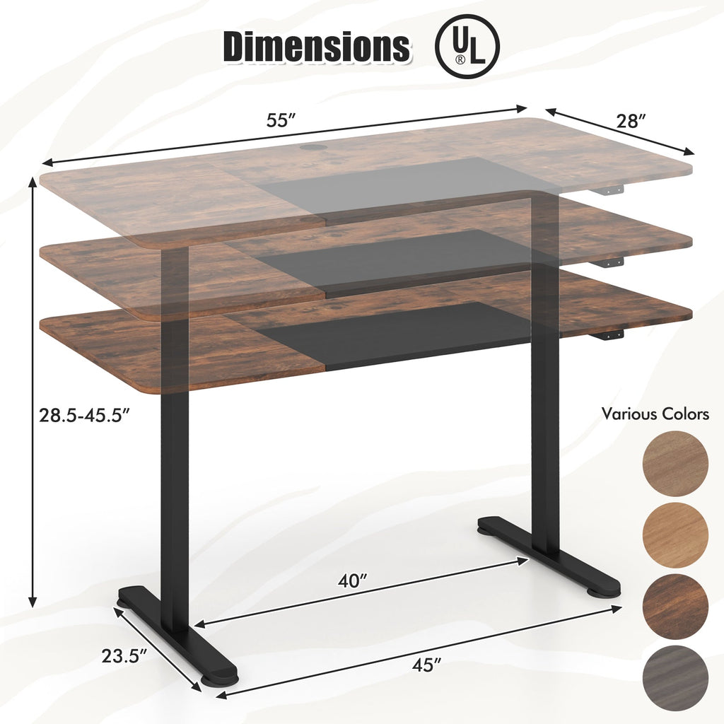55 Inch Electric Standing Desk Adjustable with Cable Management Hole-Brown