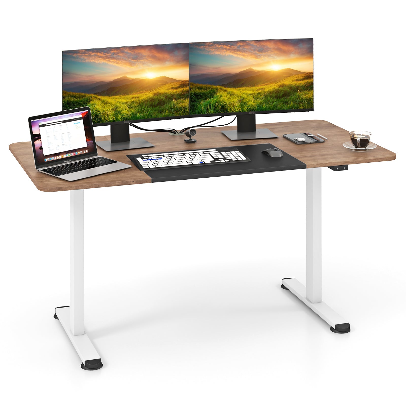 55 Inch Electric Standing Desk Adjustable with Cable Management Hole-Brown