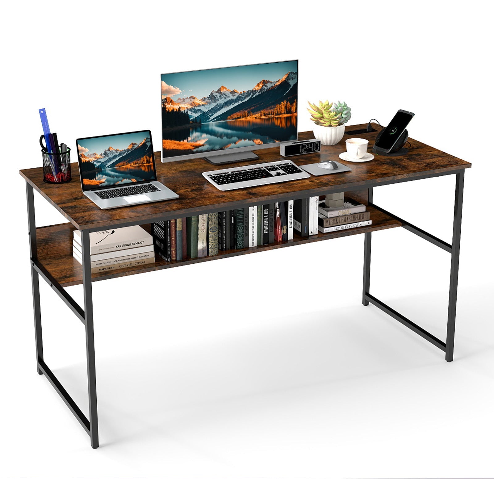 55 x 24 inch Computer Desk with Power Outlets and USB Ports