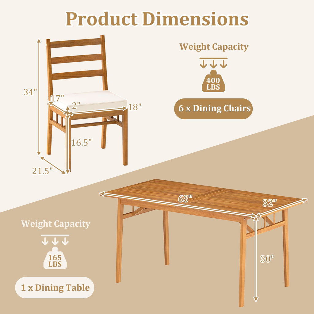 Outdoor Wooden Dining Chair Set of 4 with Padded Seat Cushions-White