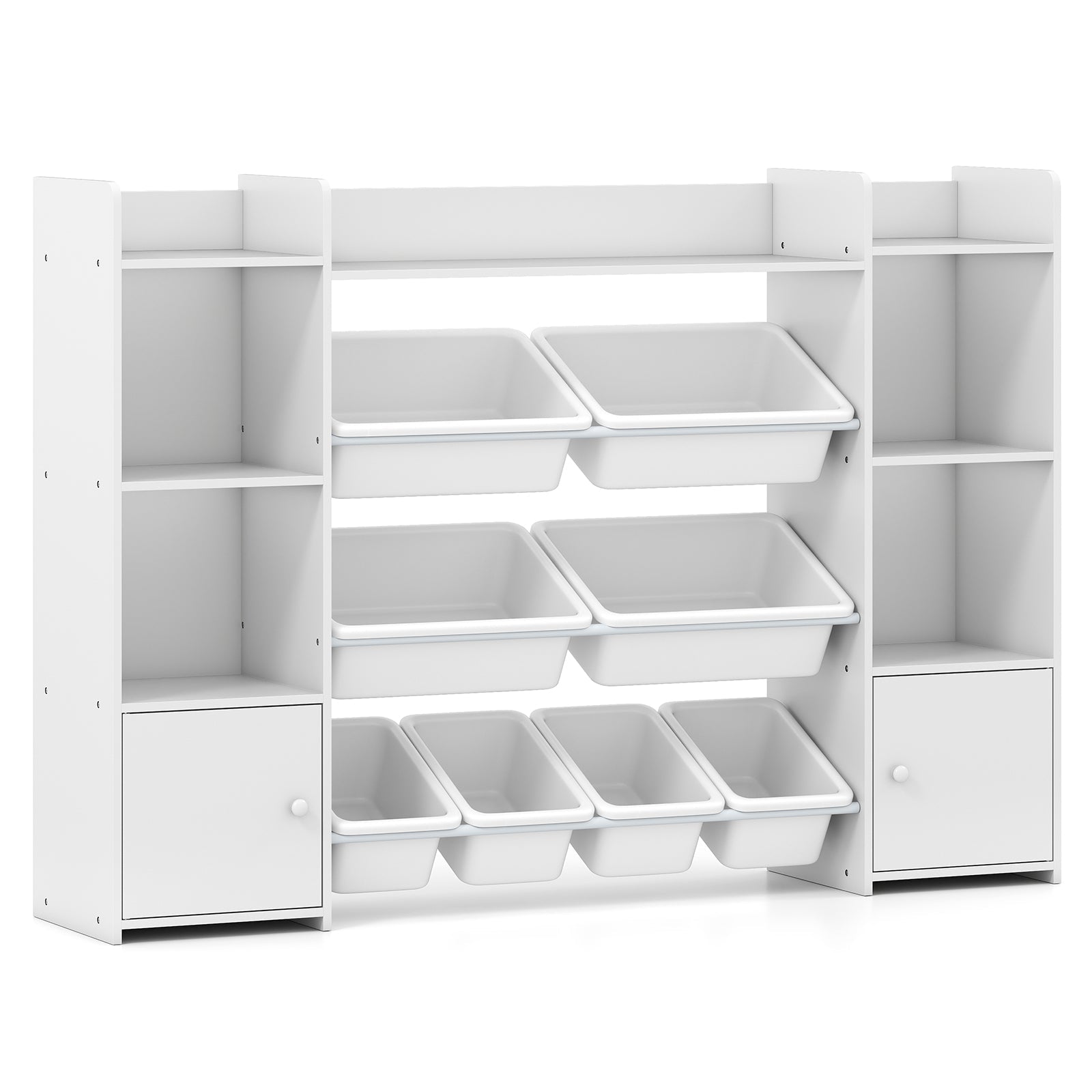56 inch Large Toy Storage Organizer with 8 Removable Bins and Bookshelf