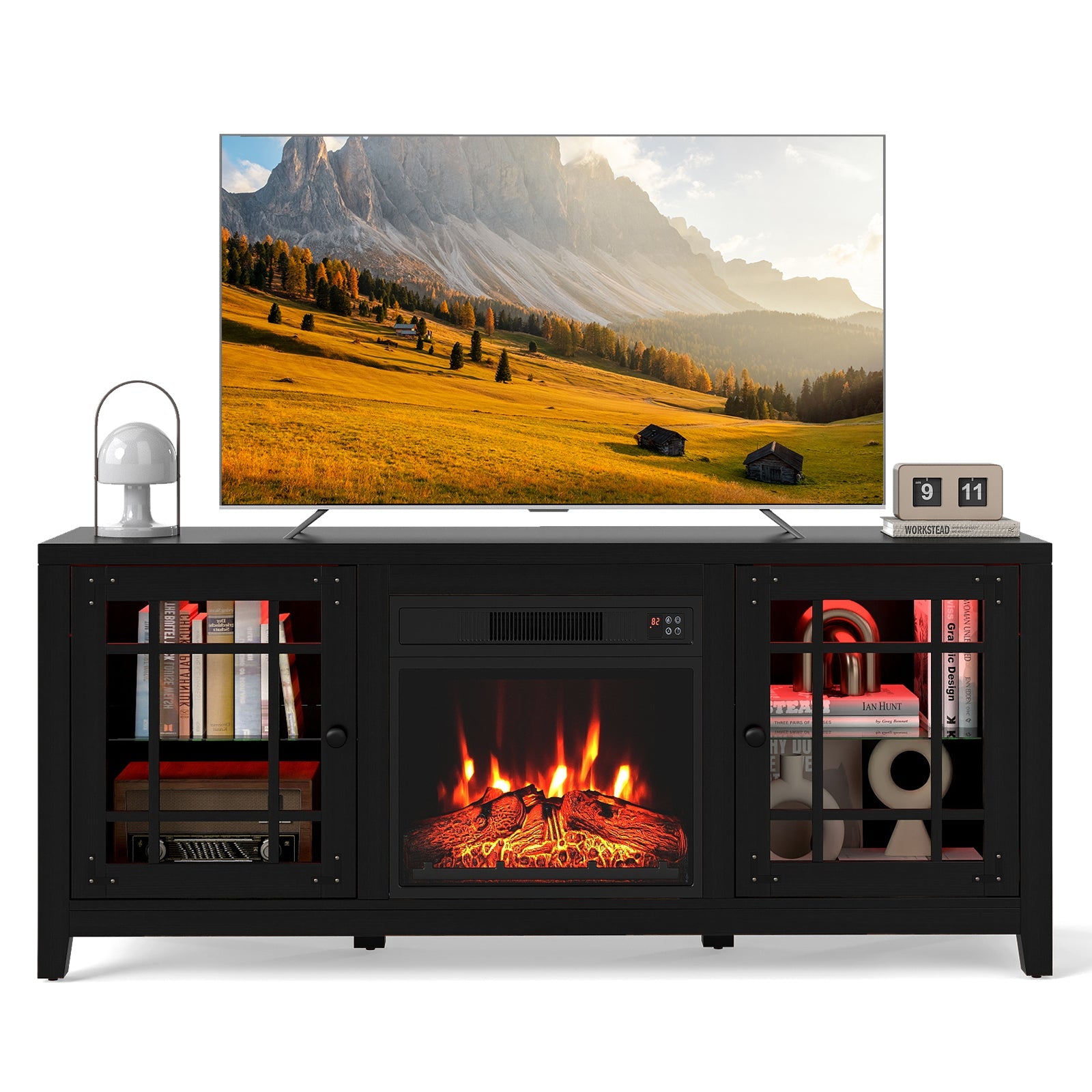 58" Fireplace TV Stand with LED Lights and 18" Electric Fireplace