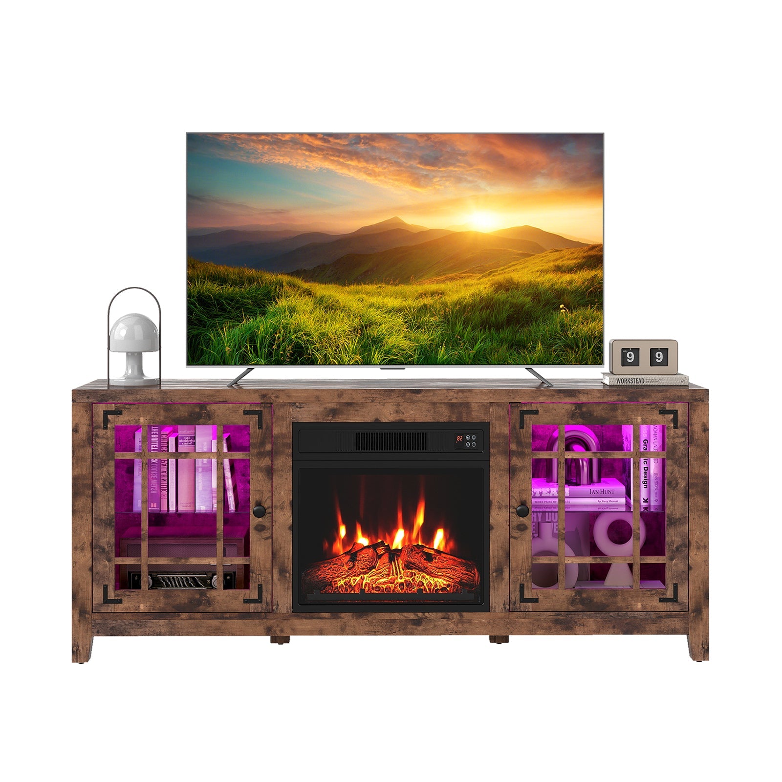 58" Fireplace TV Stand with LED Lights and 18" Electric Fireplace