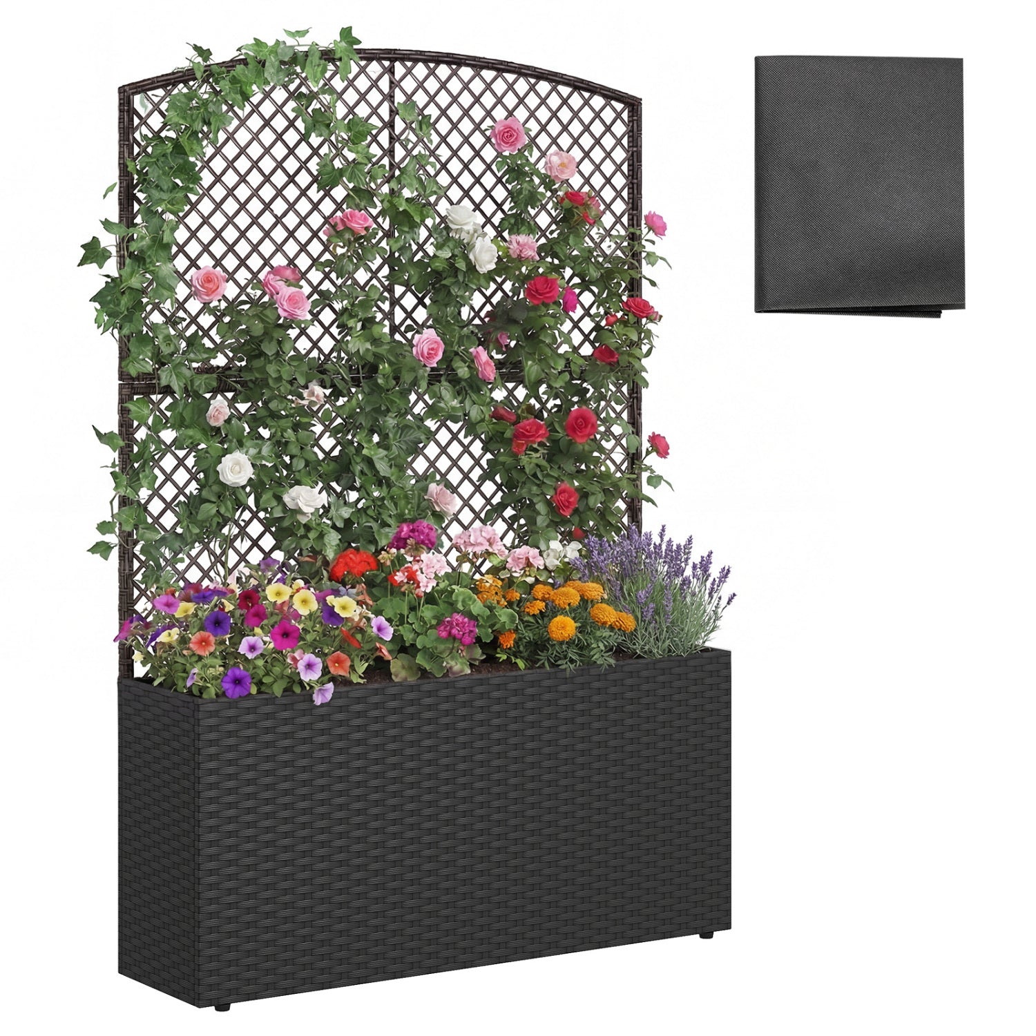 58 Inch Raised Garden Bed with Trellis and Wicker Planter Box