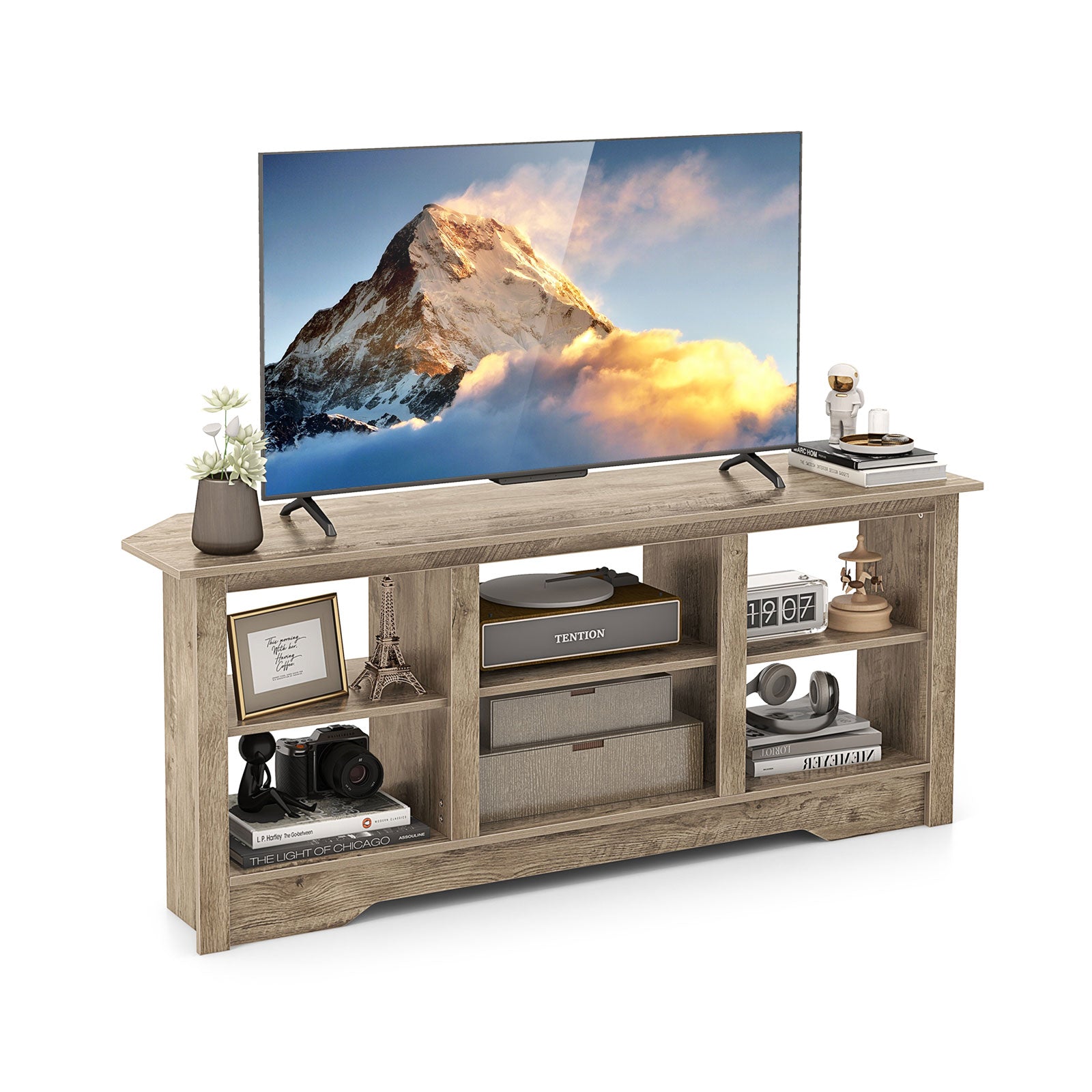 58 Inch TV Stand with 6 Open Storage Shelves for TVs up to 65 Inches