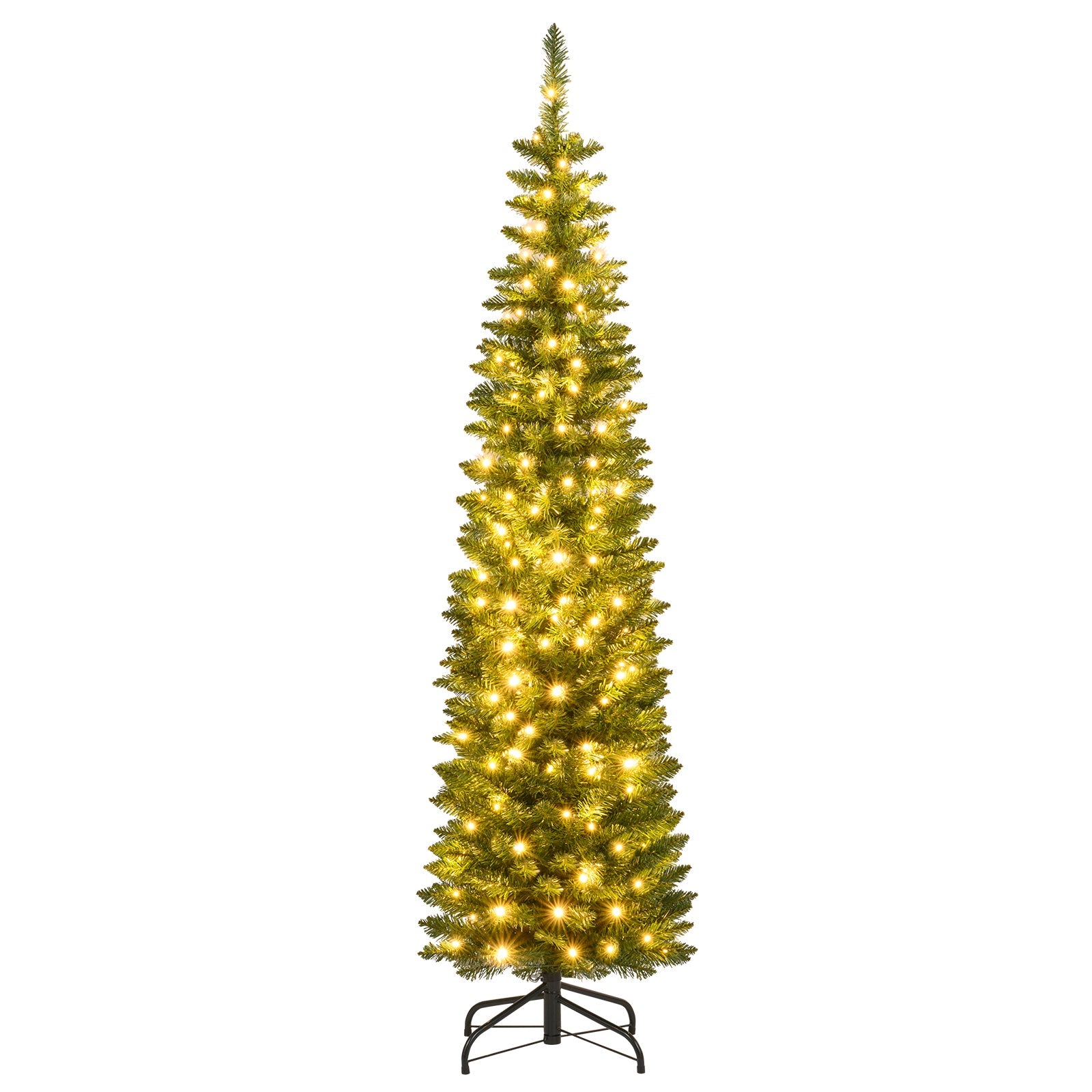 5/6/7/8/9 Feet Pre-lit Pencil Artificial Christmas Tree with 150/180/200//300/400 Warm White LED Lights