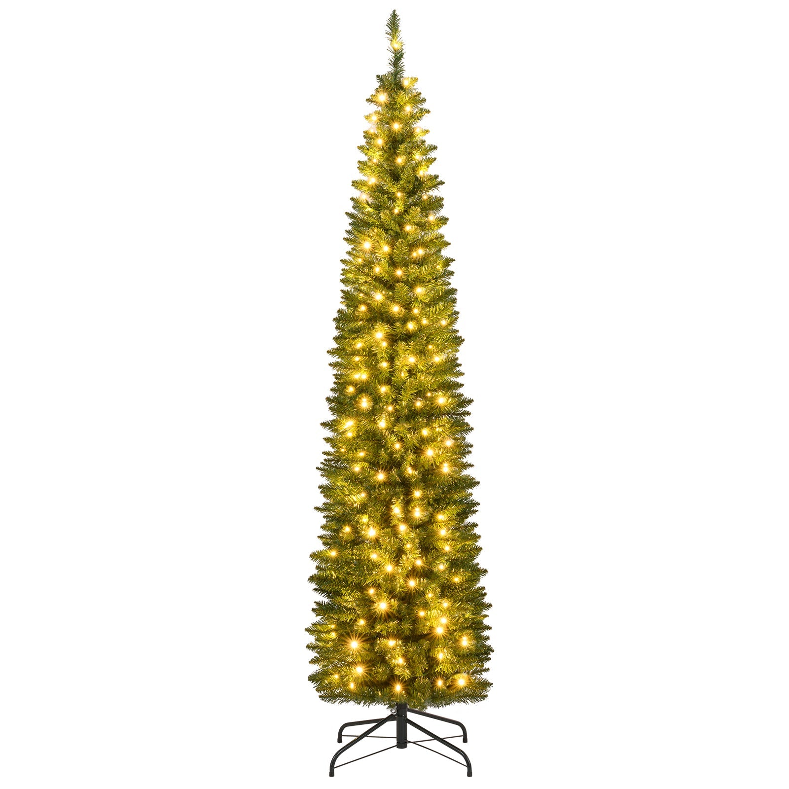 5/6/7/8/9 Feet Pre-lit Pencil Artificial Christmas Tree with 150/180/200//300/400 Warm White LED Lights