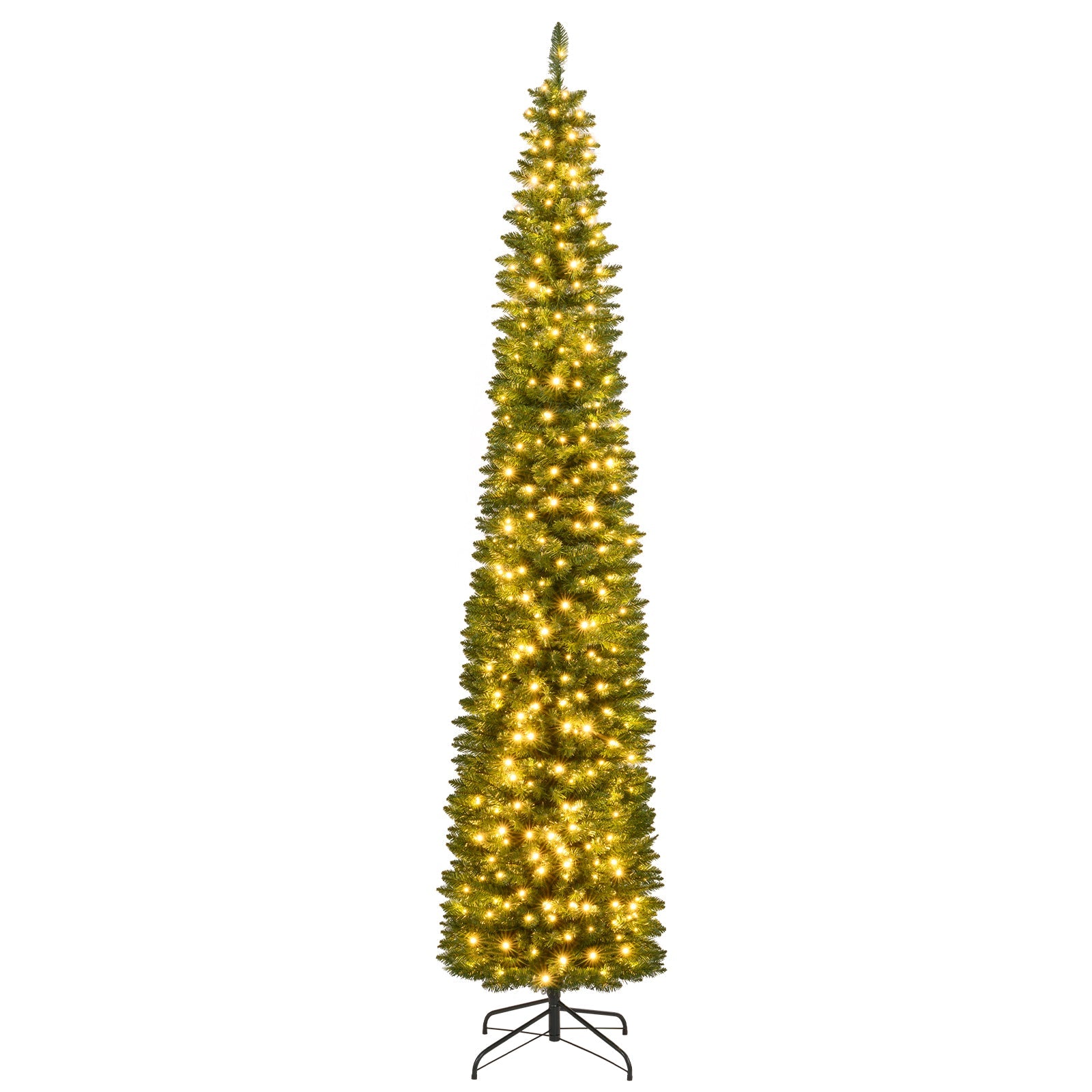 5/6/7/8/9 Feet Pre-lit Pencil Artificial Christmas Tree with 150/180/200//300/400 Warm White LED Lights