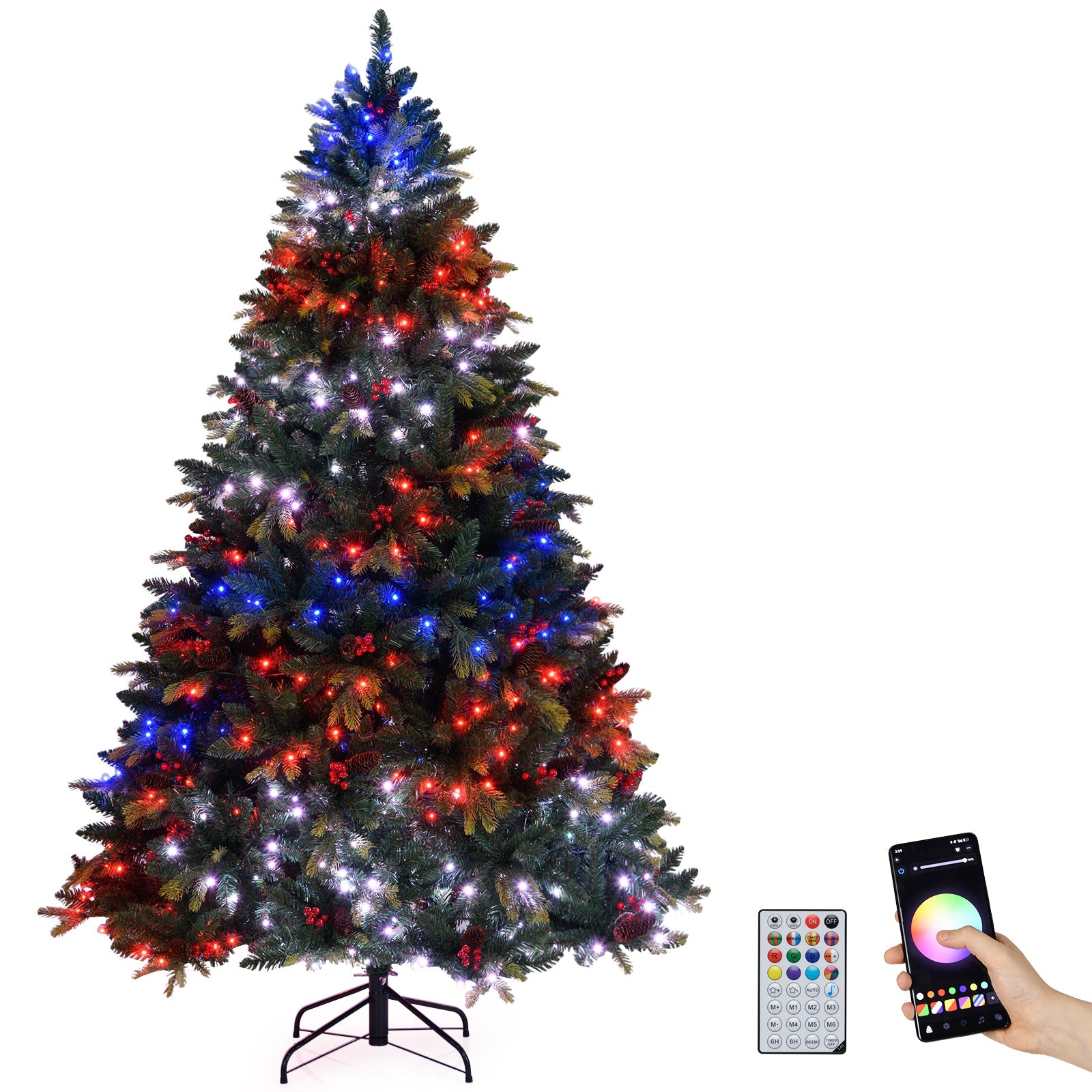 5/6/7/8 FT Artificial Christmas Tree with LED Lights and Remote APP Control