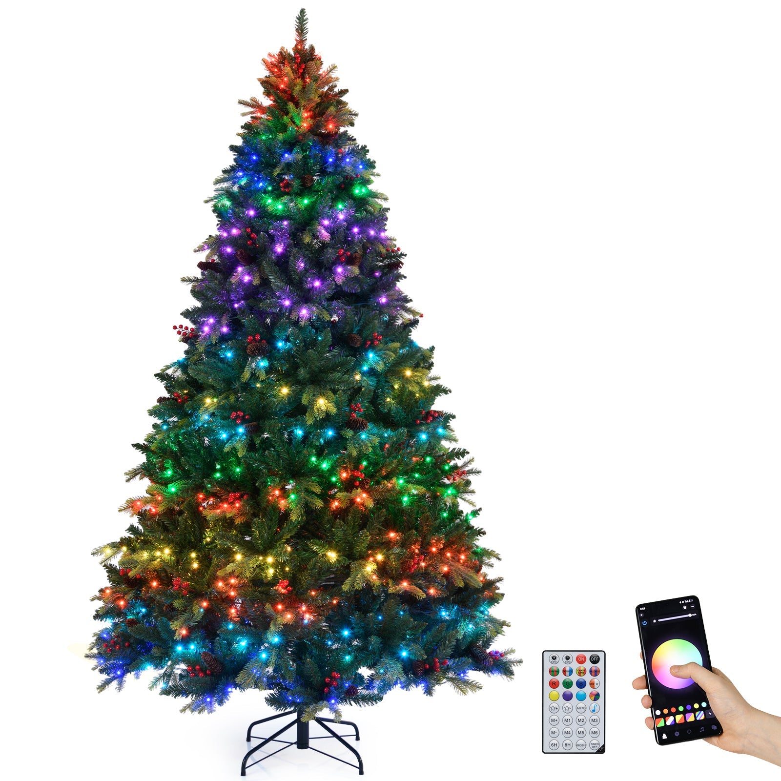 5/6/7/8 FT Artificial Christmas Tree with LED Lights and Remote APP Control