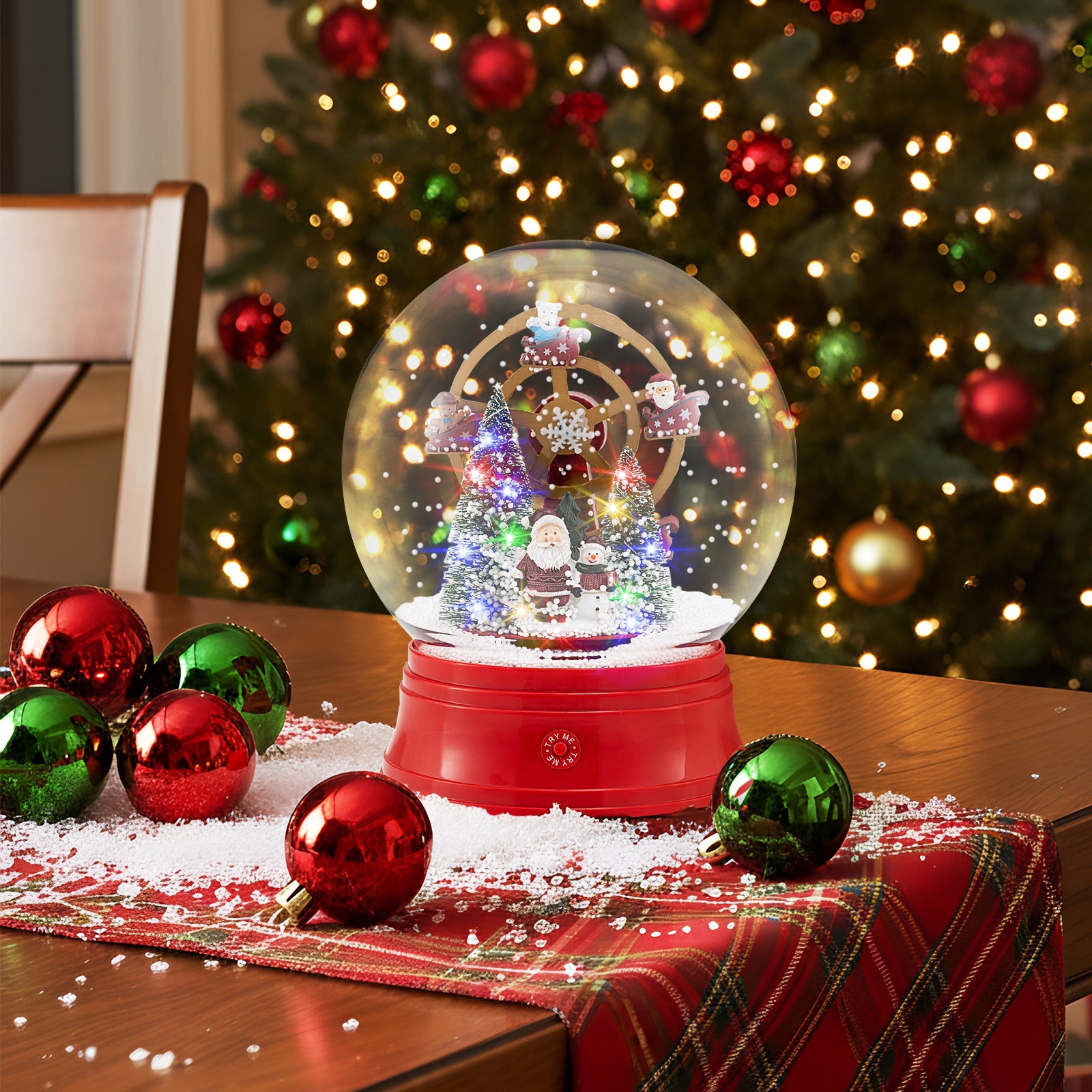 5 Ft Musical Christmas Street Lamp Snow Globe Lantern on Stand-Red