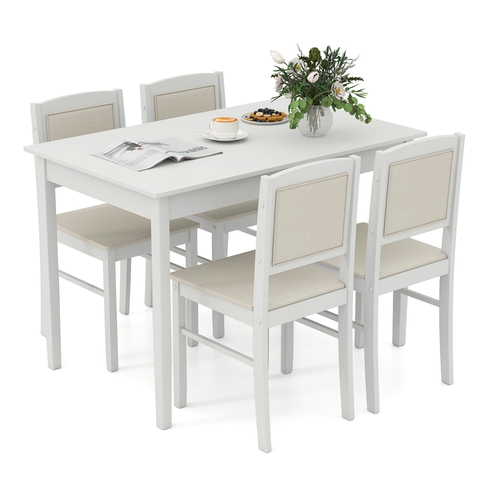 5-Piece Dining Set for 4 with Rubber Wood Legs for Small Dining Room