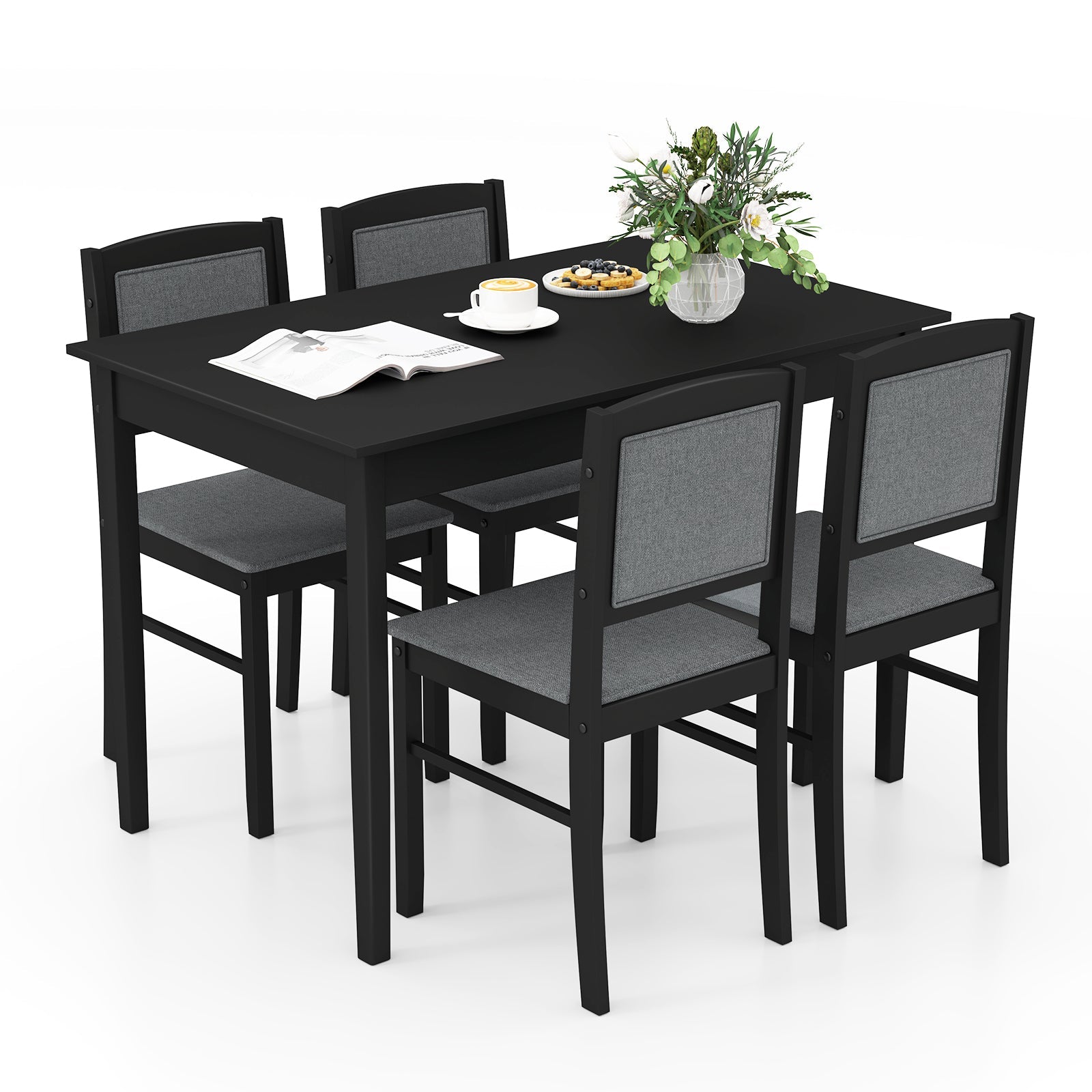 5-Piece Dining Set for 4 with Rubber Wood Legs for Small Dining Room