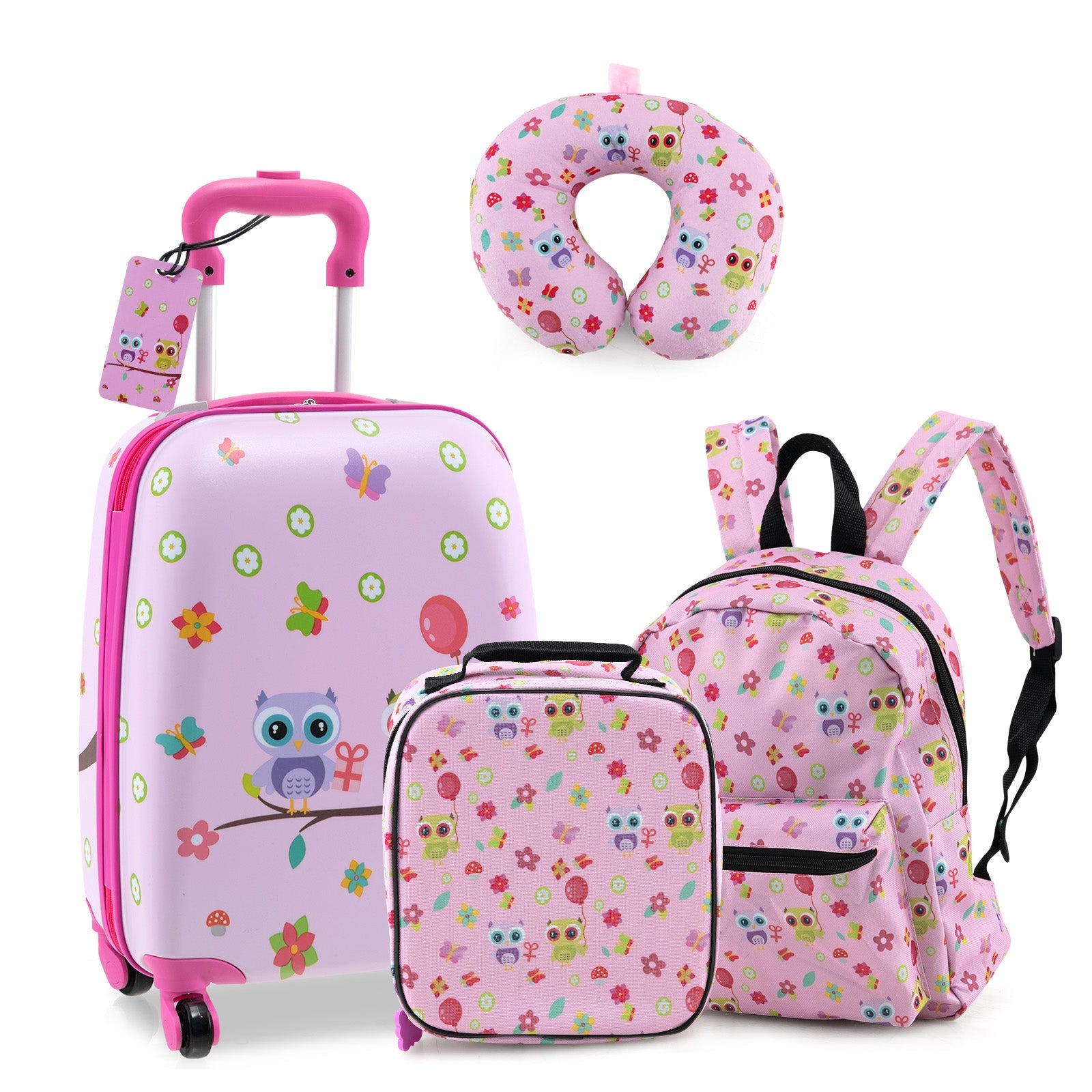 5 Piece Kids Luggage Set with Backpack Neck Pillow Name Tag Lunch Bag