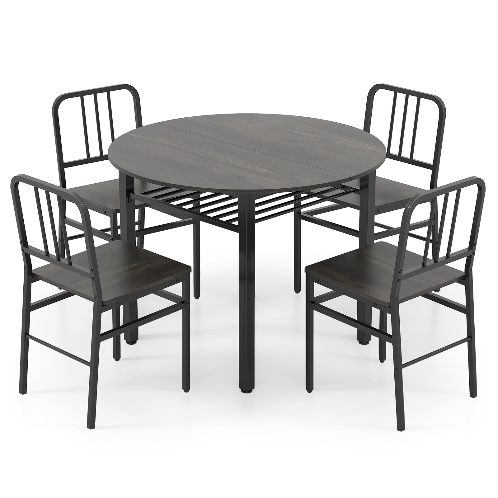 5-Piece Round Dining Table Set with Storage Shelf for Dining Room