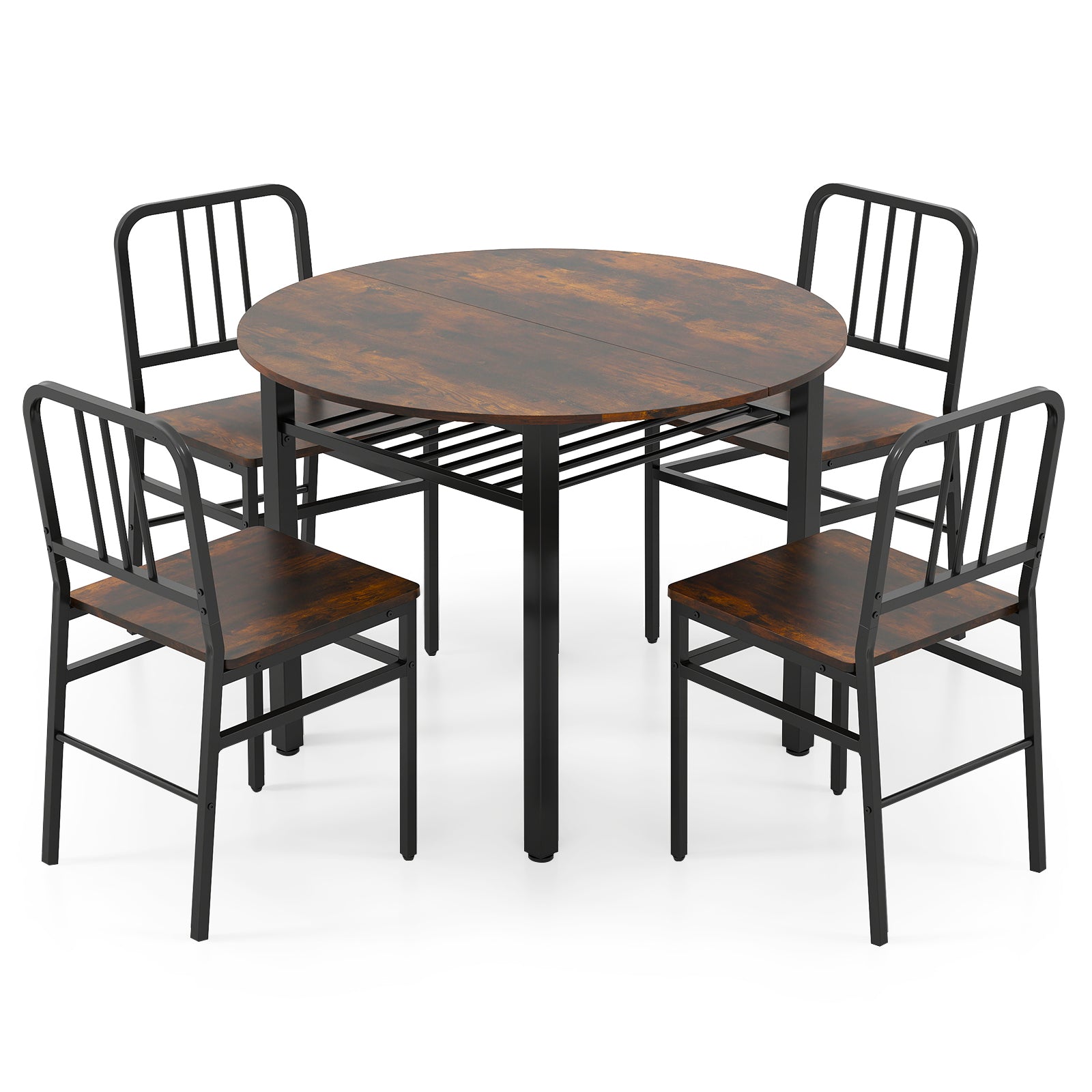 5-Piece Round Dining Table Set with Storage Shelf for Dining Room
