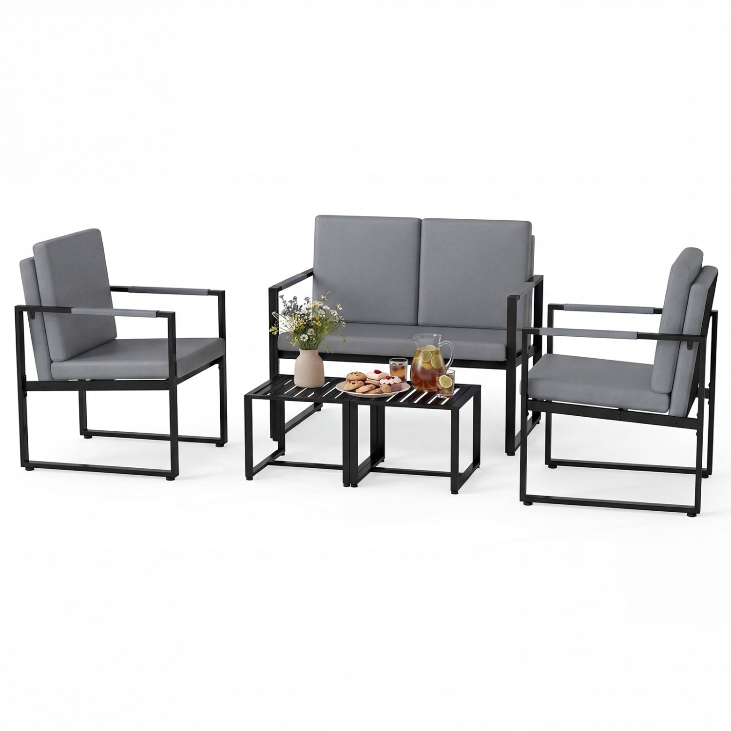 5 Pieces Living Room Set with 2 Accent Chairs and 2 Coffee Tables