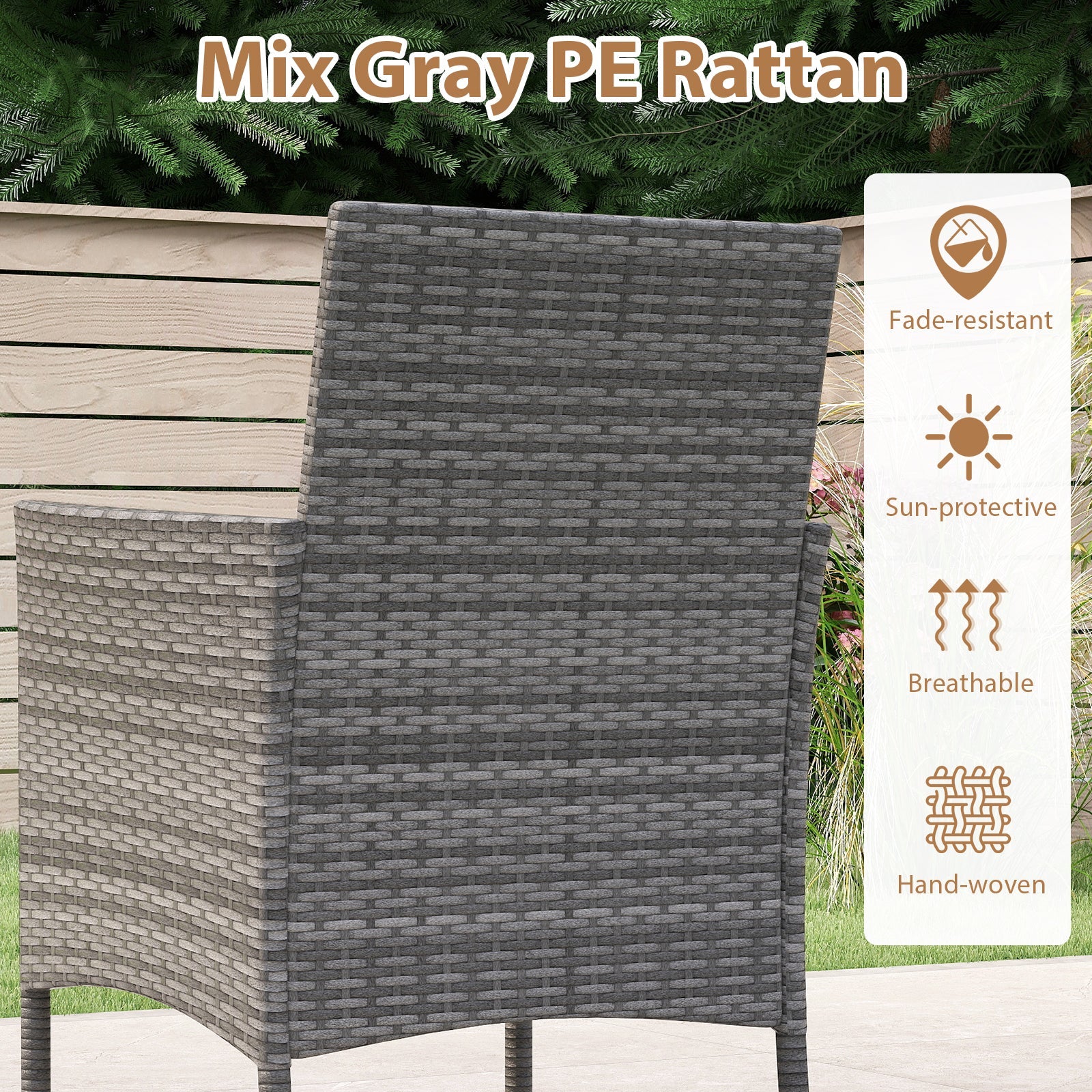 5 Pieces PE Wicker Patio Dining Set Outdoor Acacia Wood Table and Chairs-Black