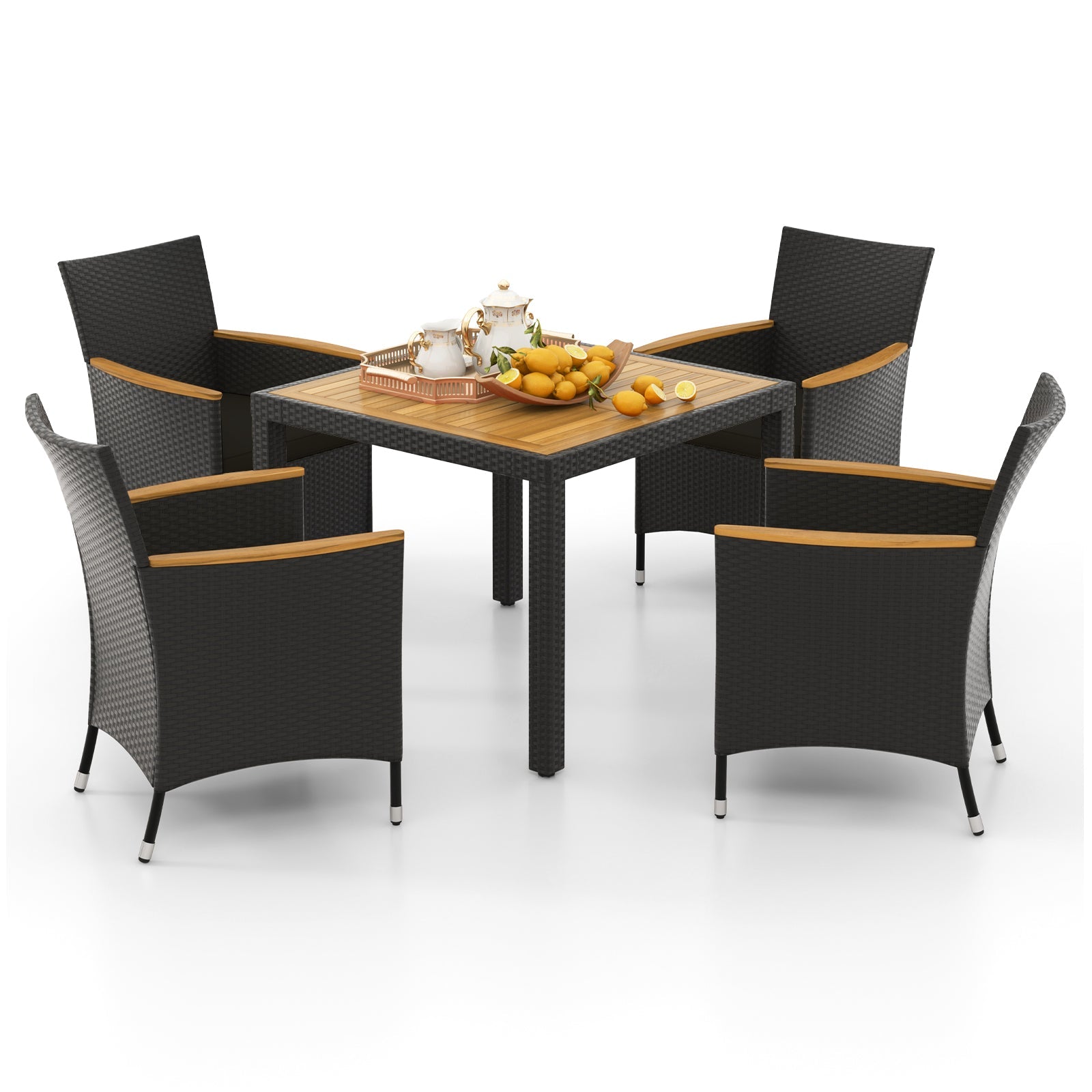 5 Pieces Patio Dining Table Set for 4 with Umbrella Hole
