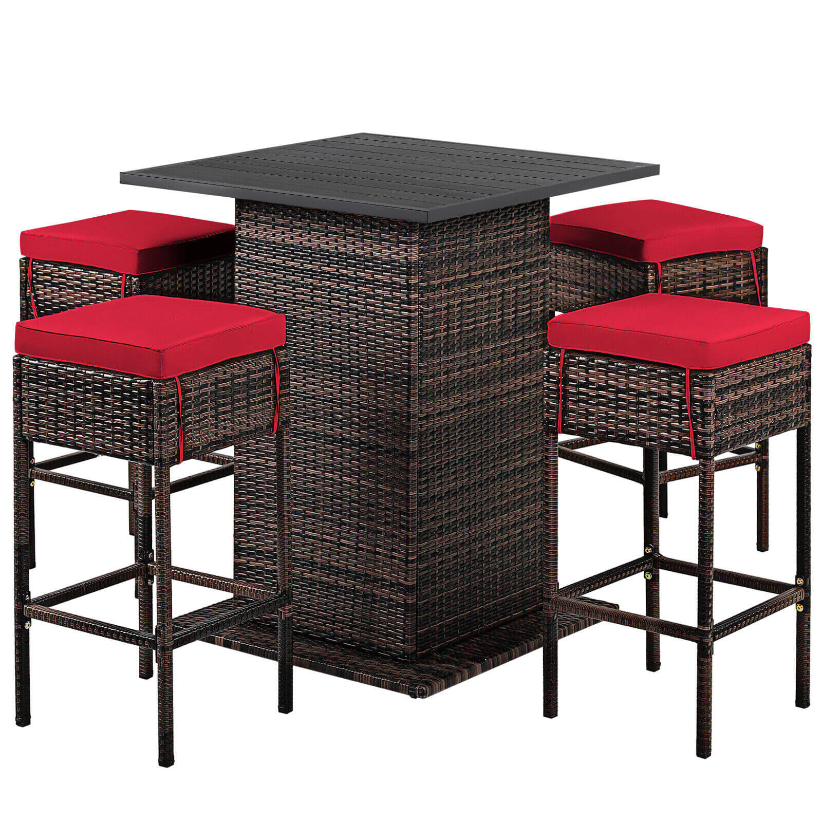 5 Pieces Patio Rattan Bar