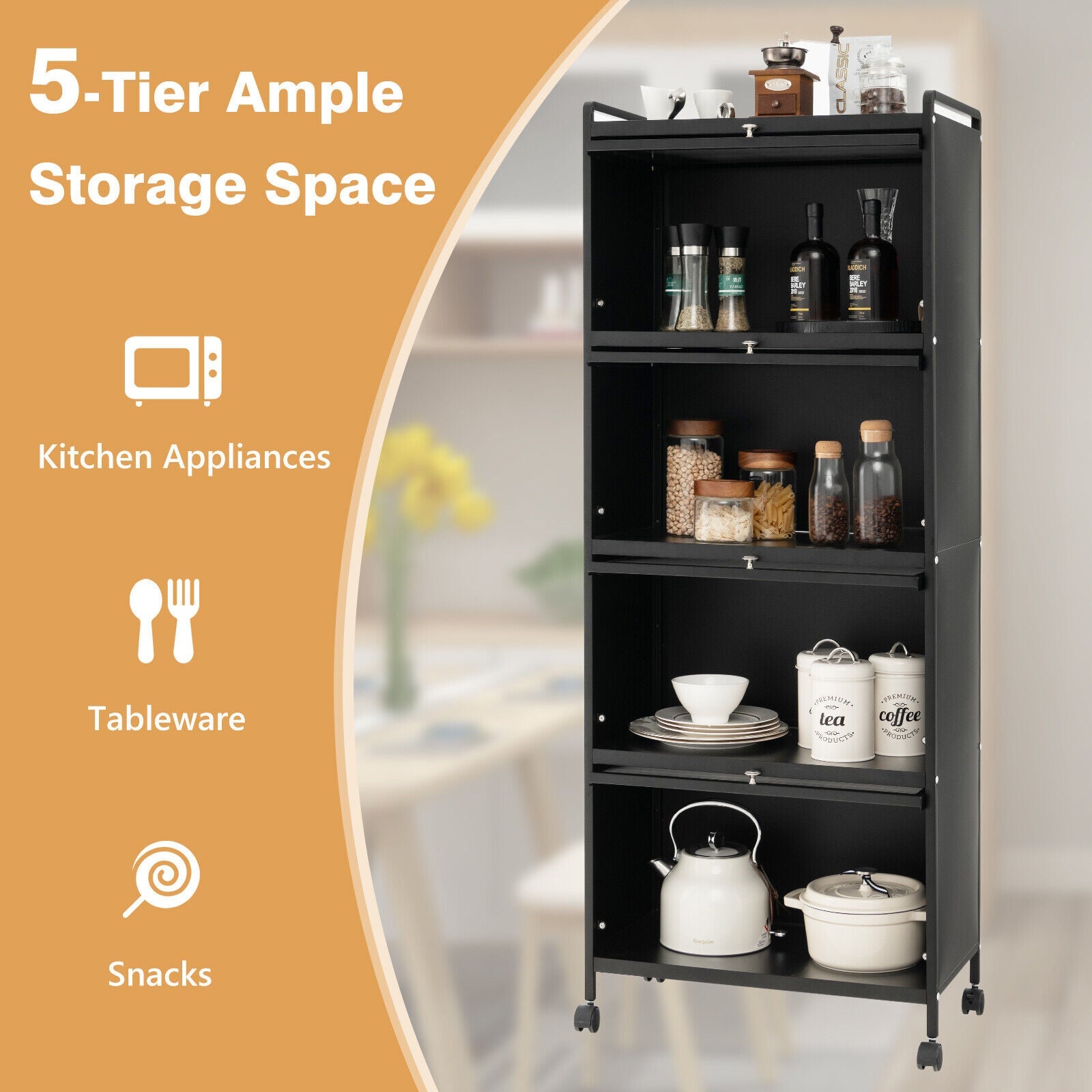5-Tier Kitchen Baker's Rack with Flip-up PC Doors