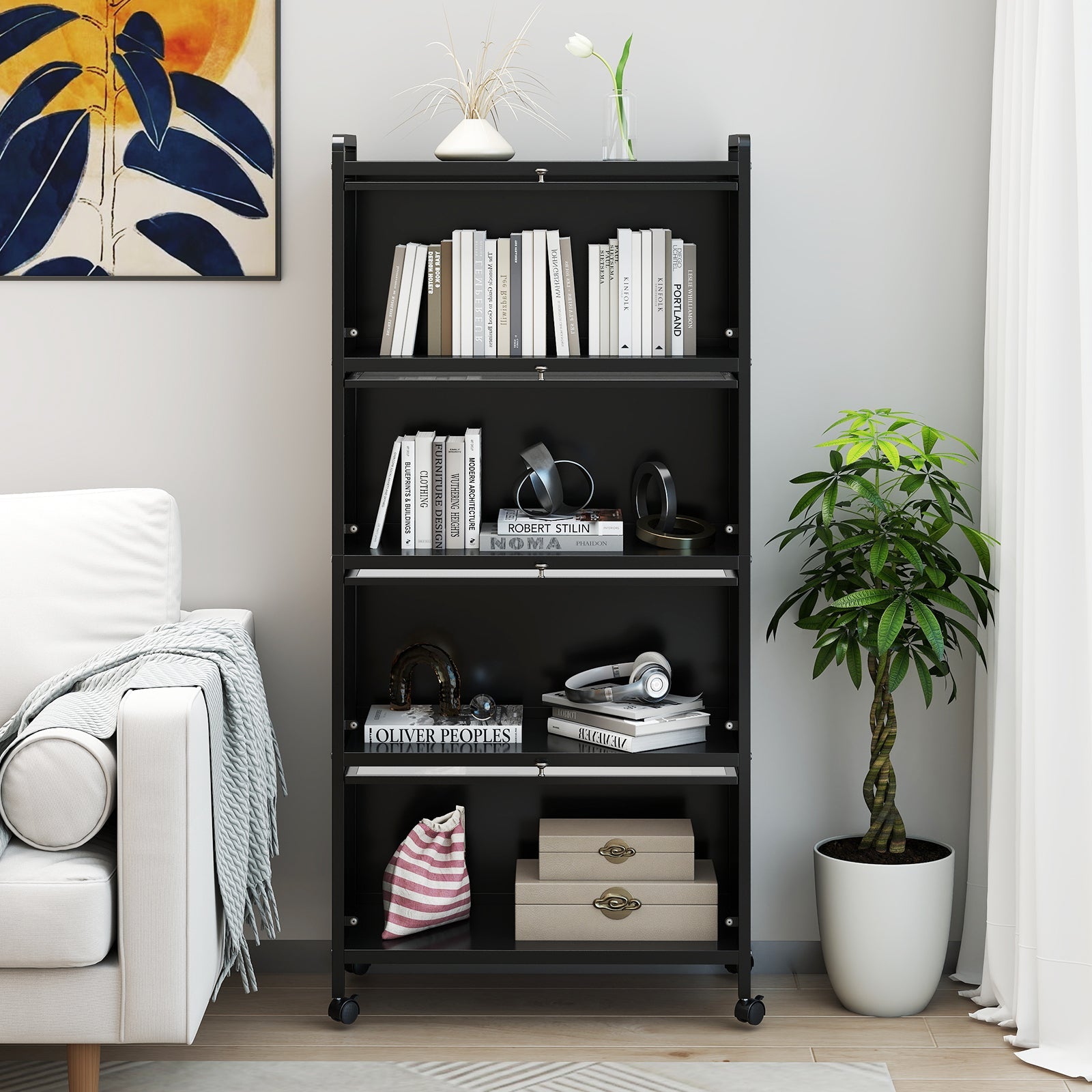 5-Tier Kitchen Pantry Storage Cabinet with Flip-Up Doors