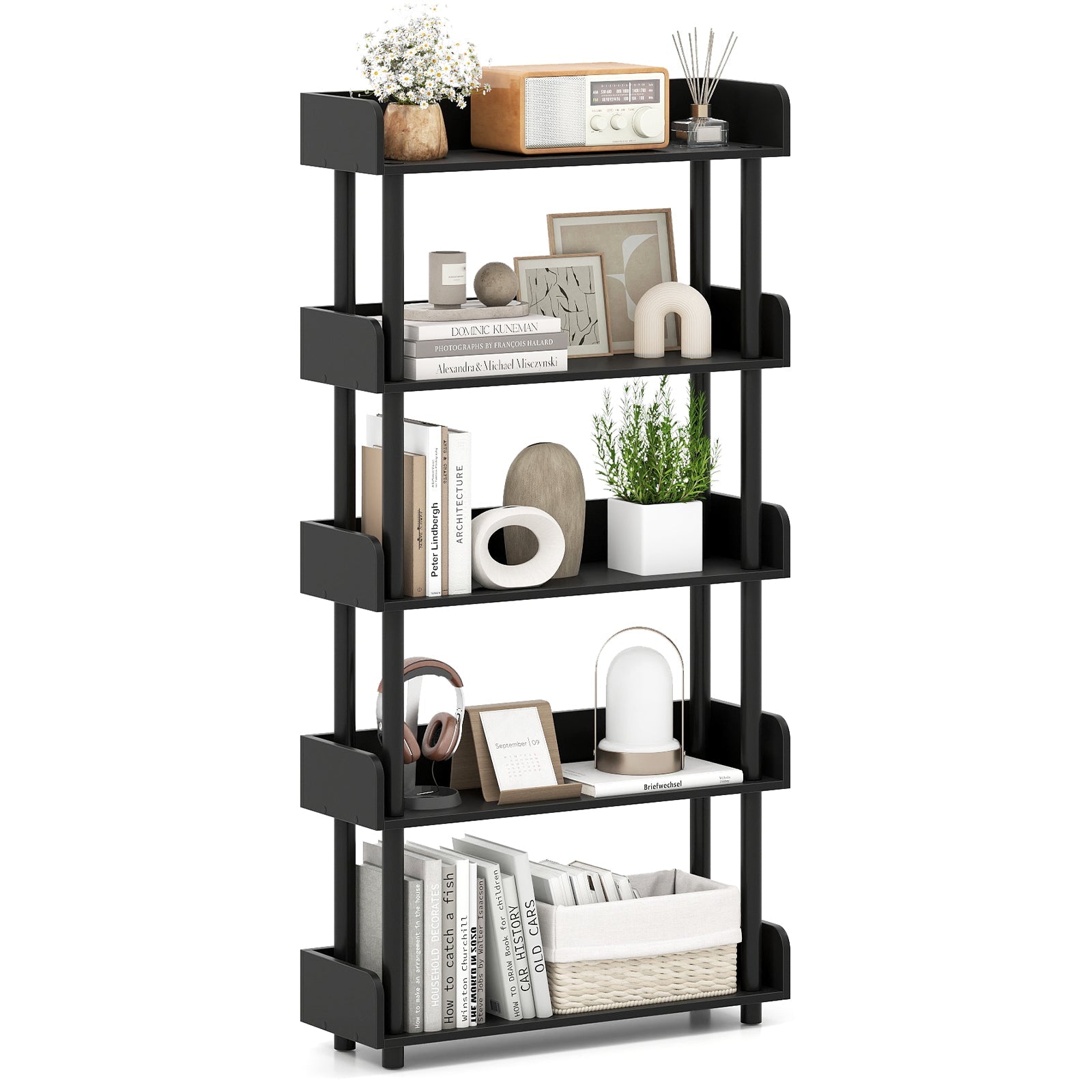 5-Tier Open Bookcase with Industrial Storage Unit