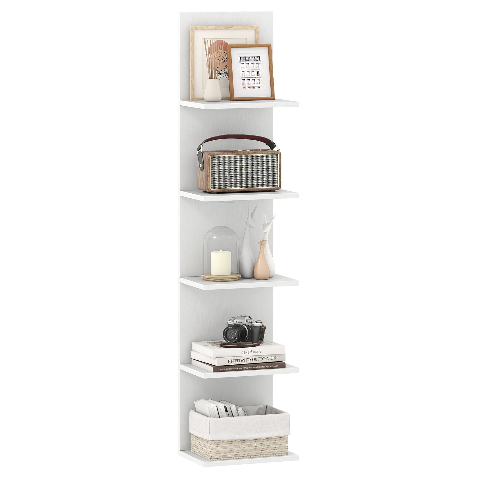 5-Tier Wall Mounted Shelf Unit with Wood Grain