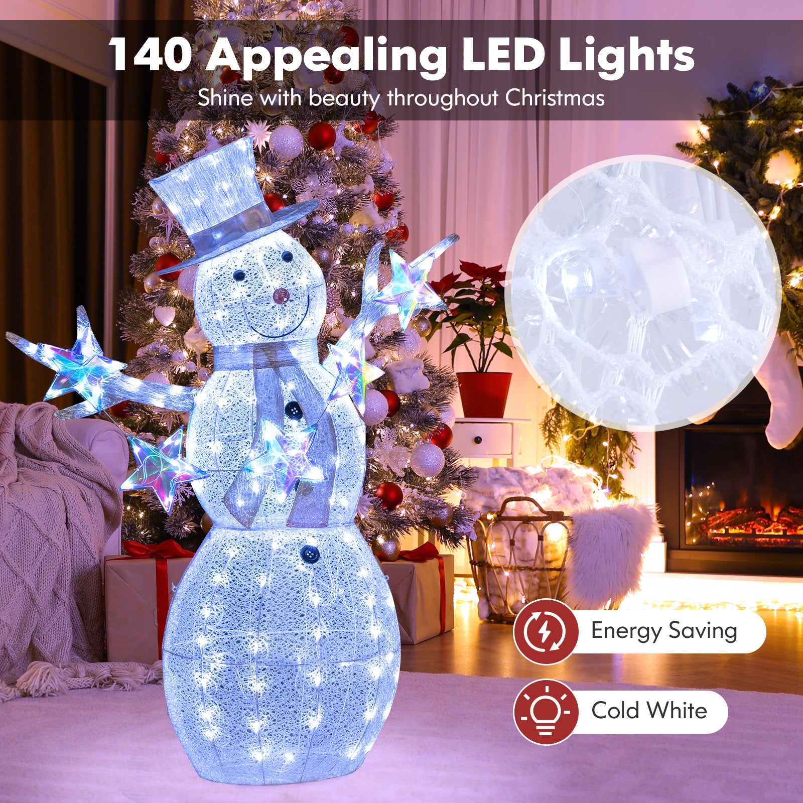 5 ft Pre-Lit Christmas Snowman with Stars