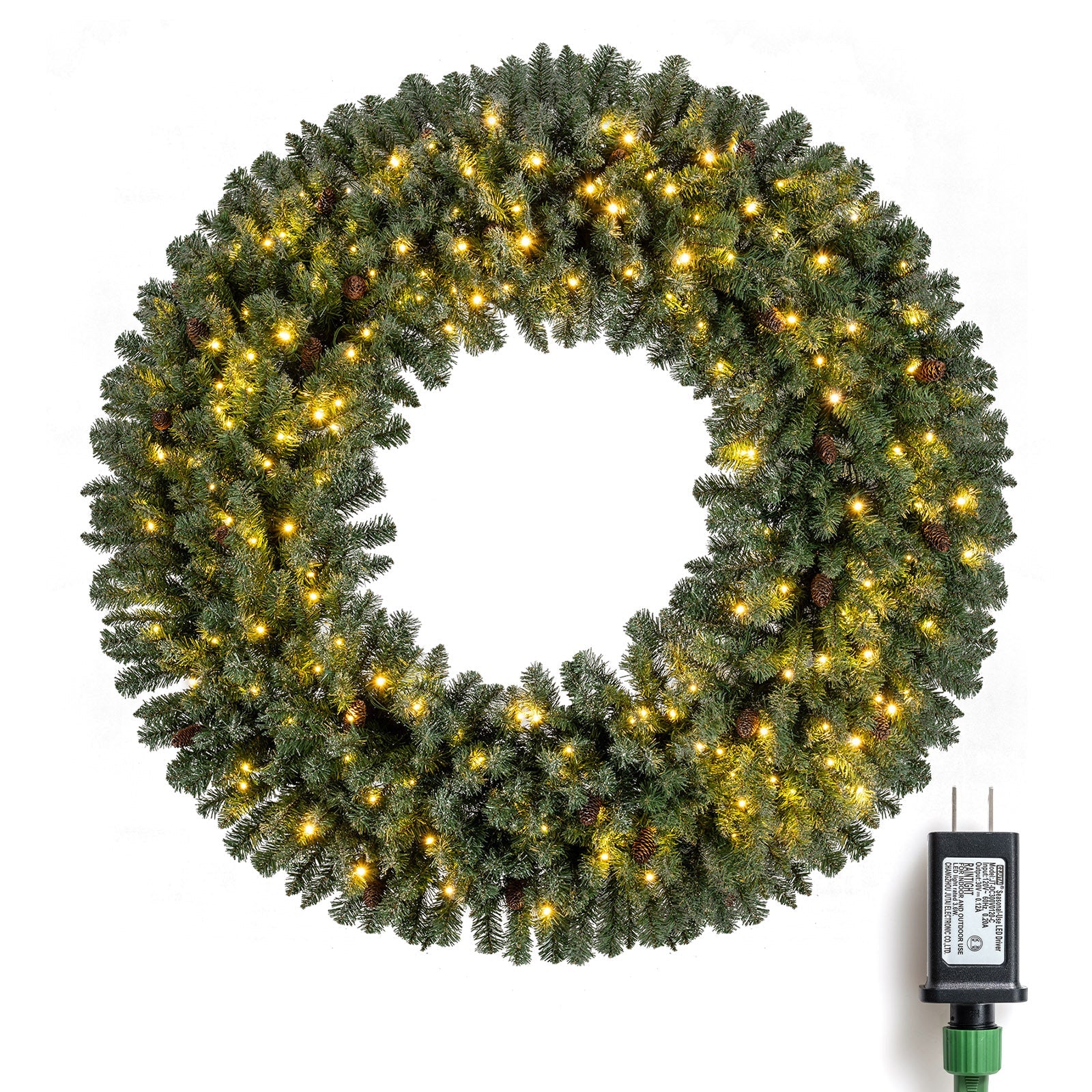 60 Inch Pre-Lit Artificial Christmas Wreath 200 LED Warm White Lights