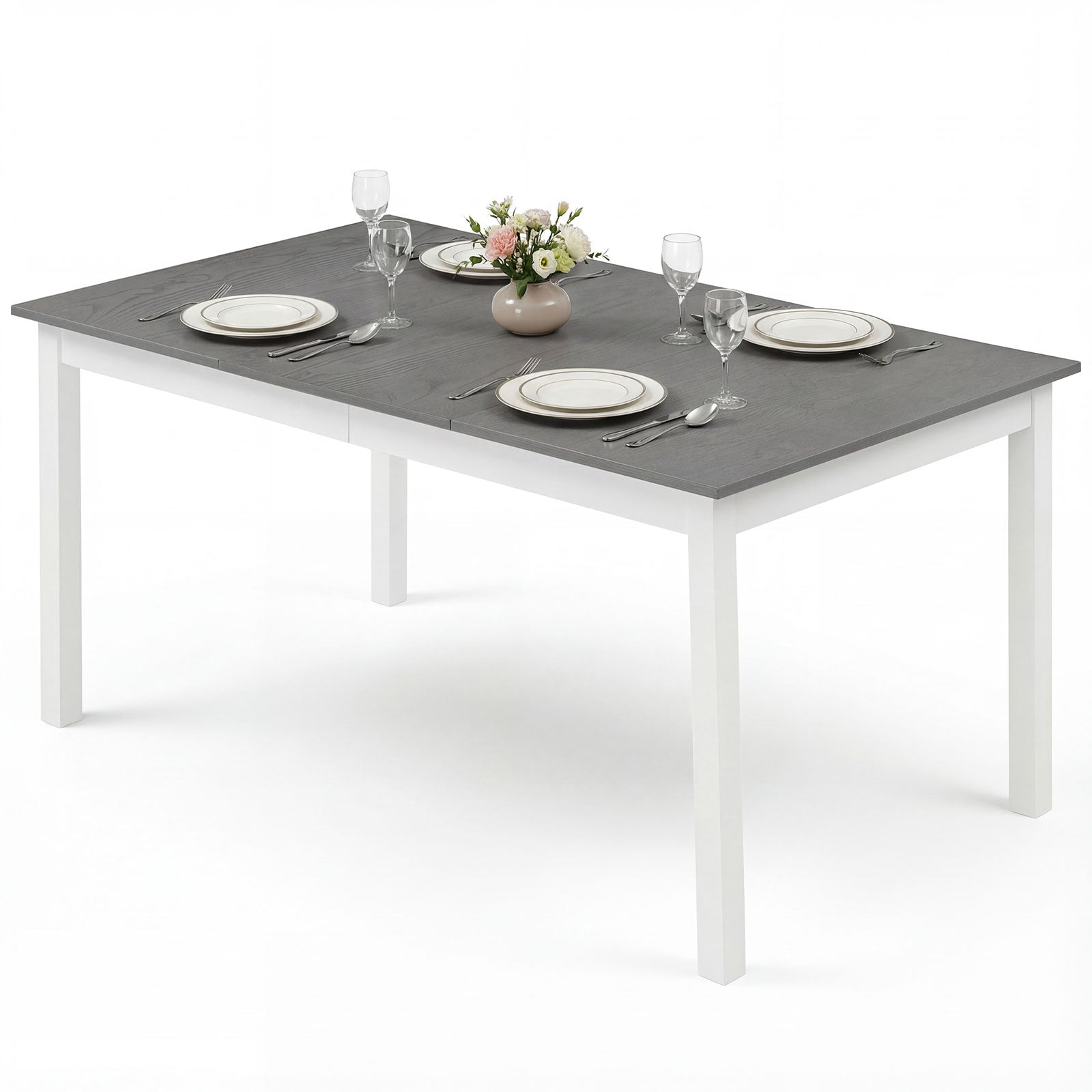 60 Inch Rectangular Dinner Table with Solid Rubber Wood Legs