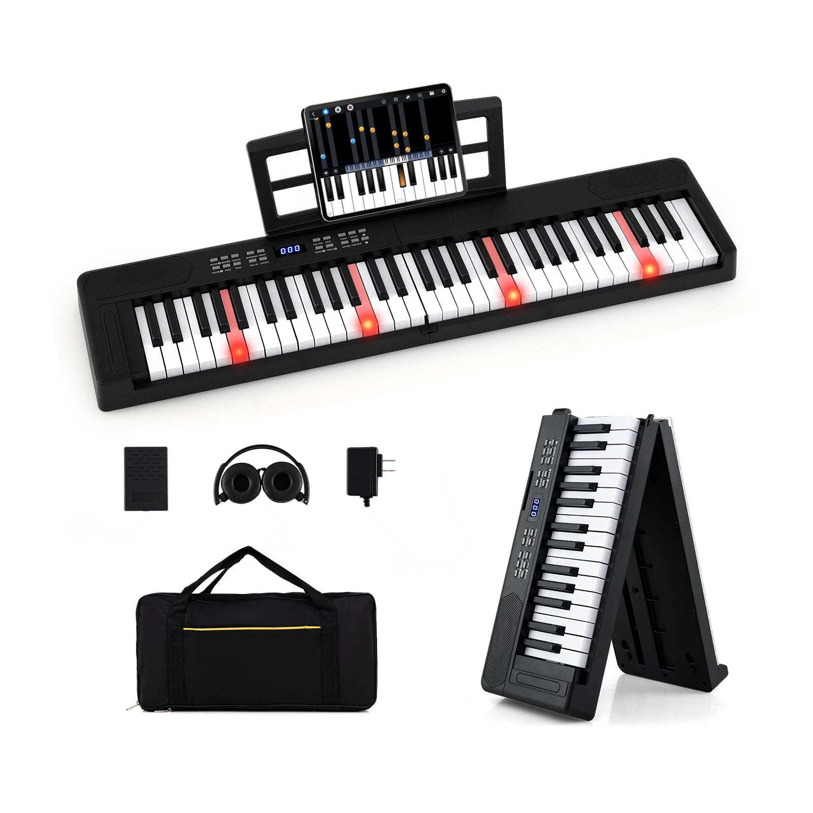 61-Key Foldable Piano Keyboard Full-size Electronic Keyboard with MIDI and Split Function