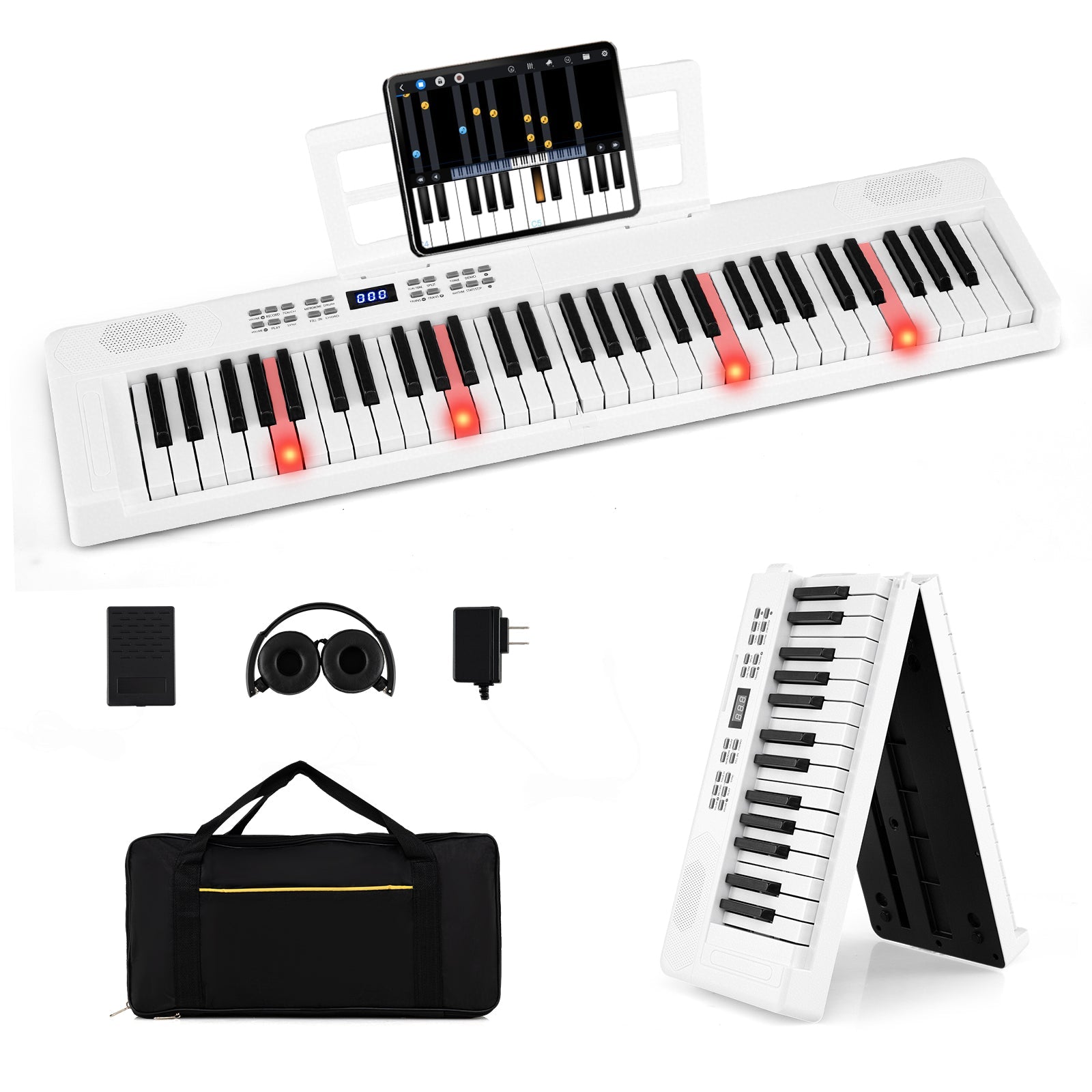 61-Key Foldable Piano Keyboard Full-size Electronic Keyboard with MIDI and Split Function