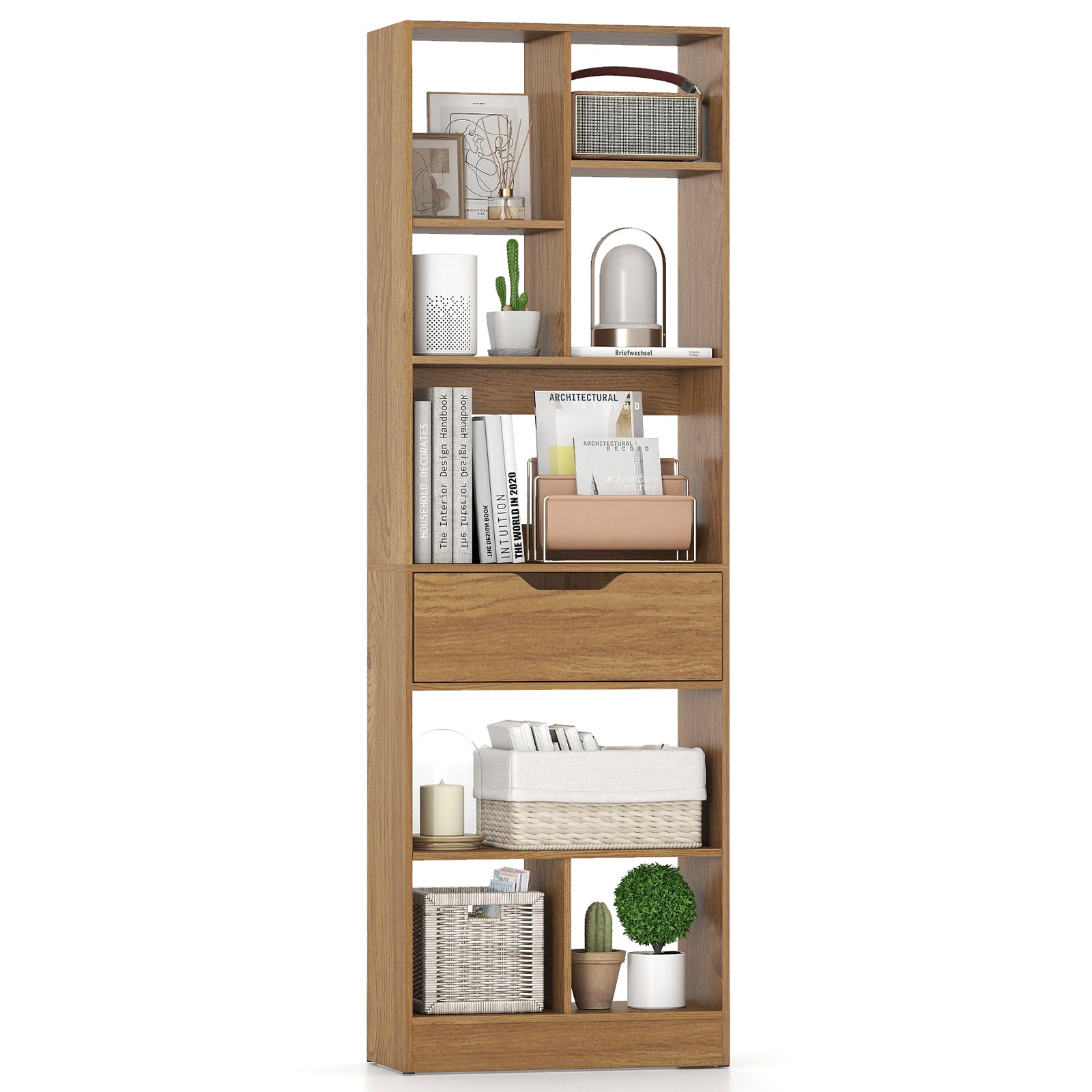 61inch Tall Freestanding Bookcase with Drawer 8-Cube Storage Organizer