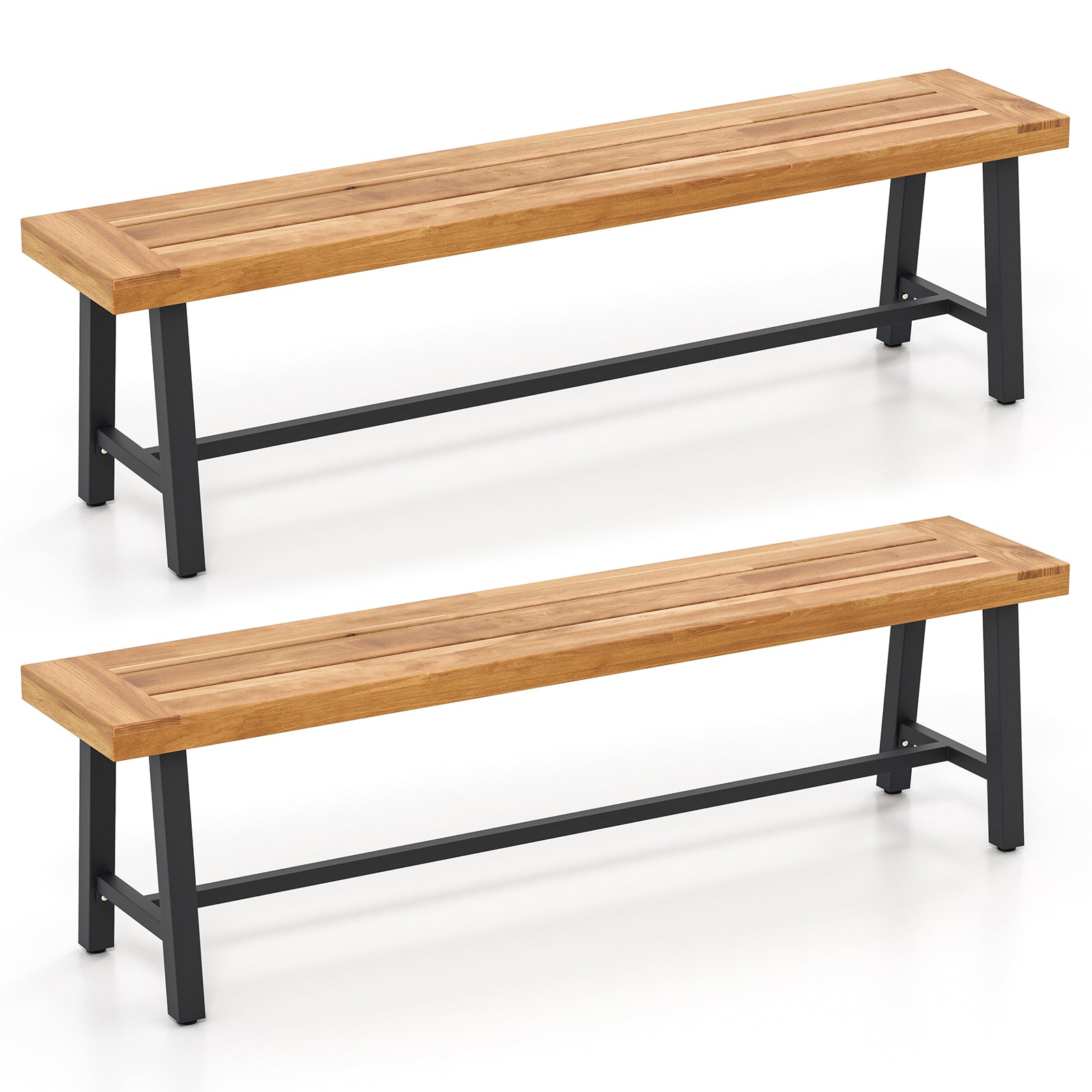 63 Inch 3-Person Acacia Patio Wood Outdoor Backless Bench
