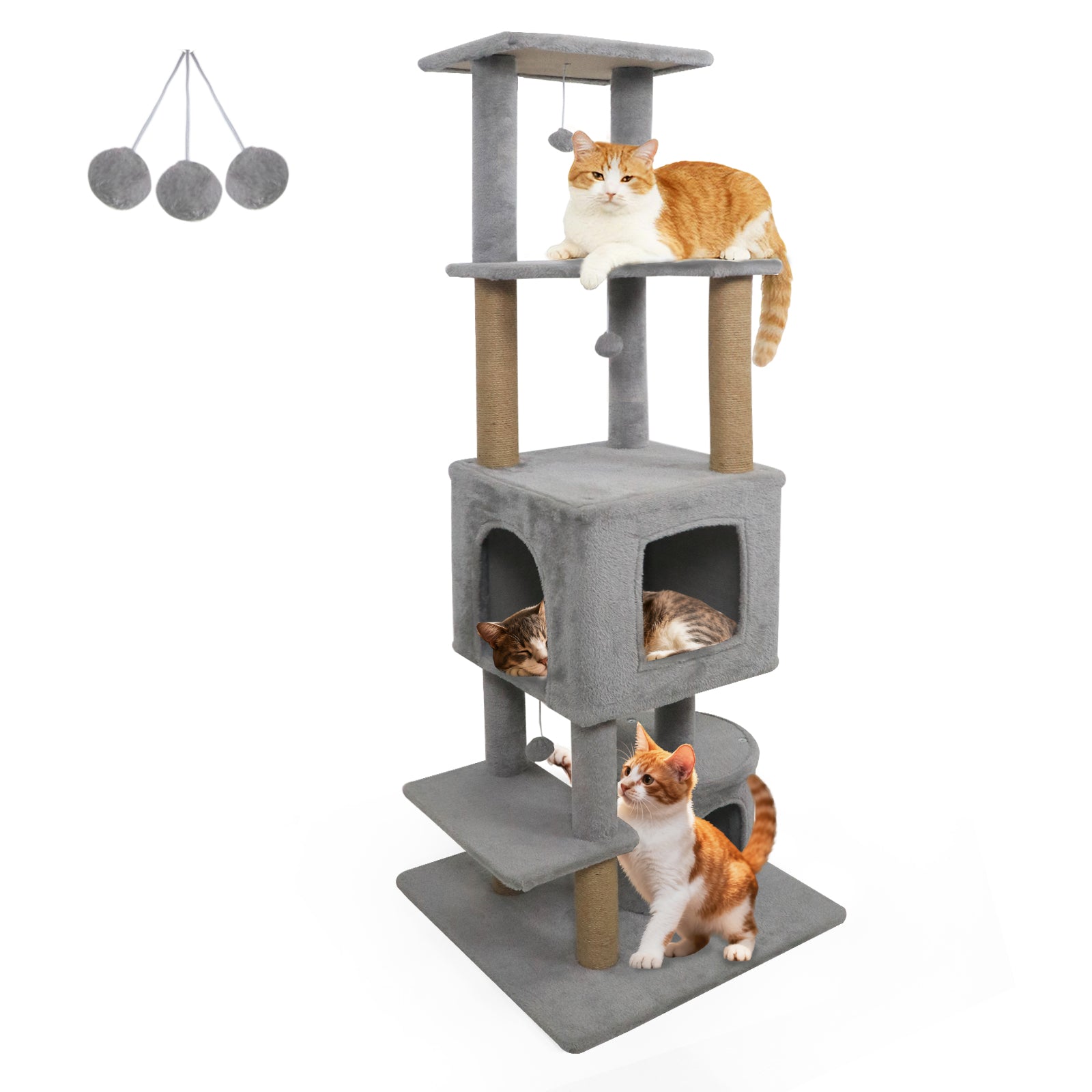 64 Inch Tall Cat Tree with 2 Large Condos and Jute Scratching Posts for Indoor Adult Cats