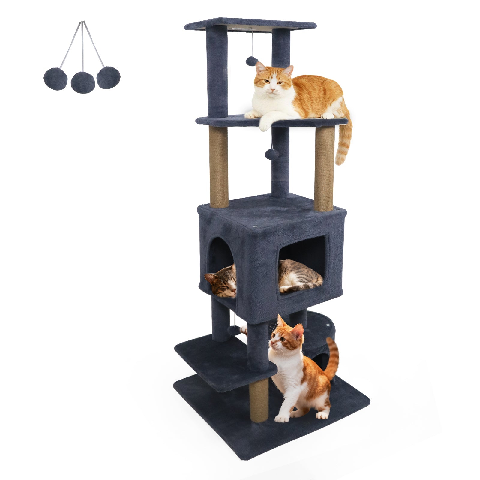 64 Inch Tall Cat Tree with 2 Large Condos and Jute Scratching Posts for Indoor Adult Cats
