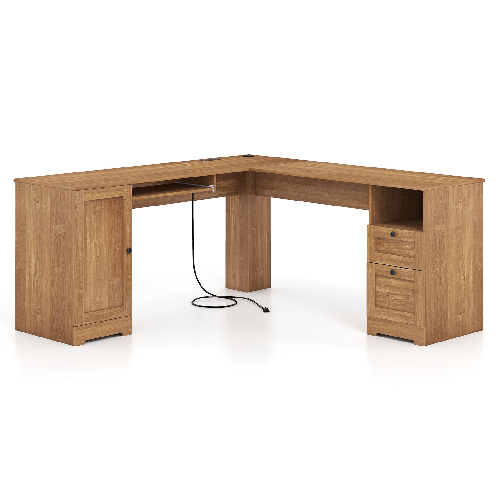 66 Inch L-Shaped Writing Study Workstation Computer Desk with Drawers