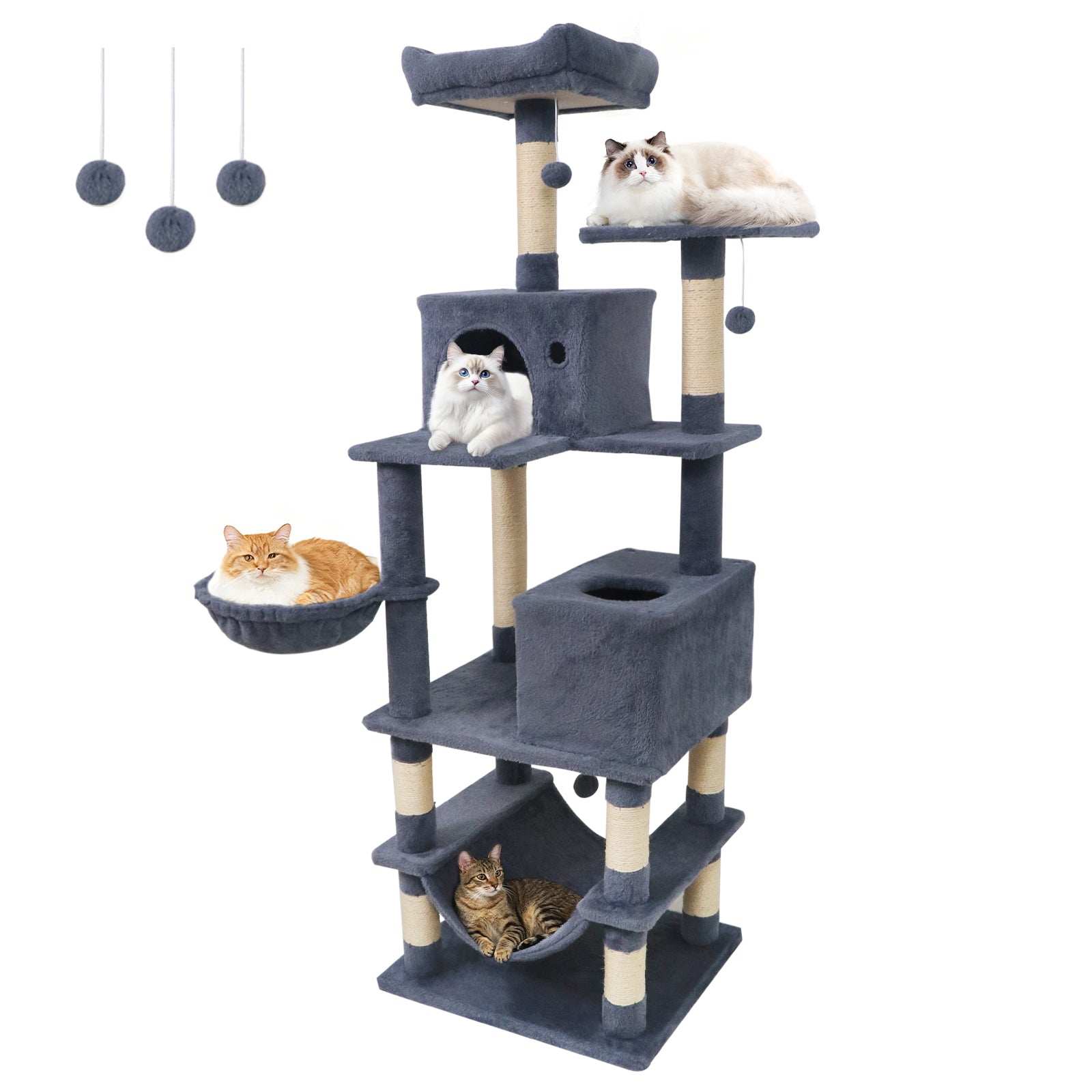 66 Inch Tall Cat Tree Multi-Level Cat Tower with 2 Condos Sisal Scratching Posts