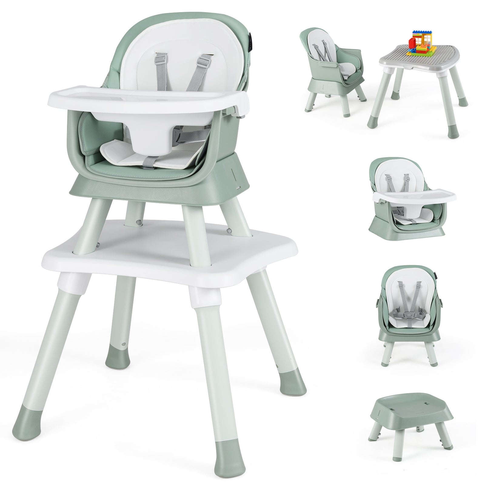 6-in-1 Convertible Baby High Chair with Adjustable Removable Tray