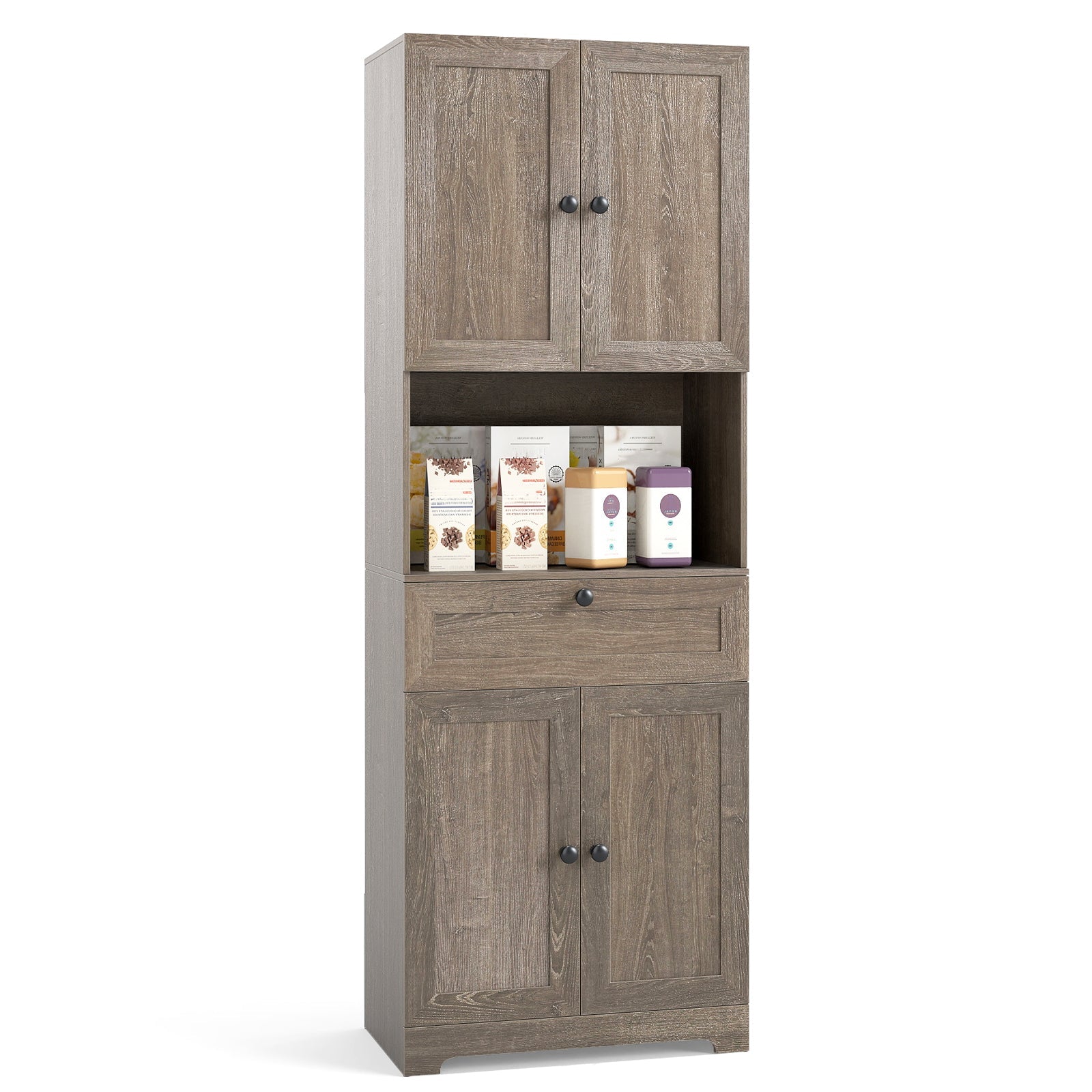67.5 Inch Tall Modern Freestanding Floor Storage Cabinet with 4 Doors and 1 Drawer