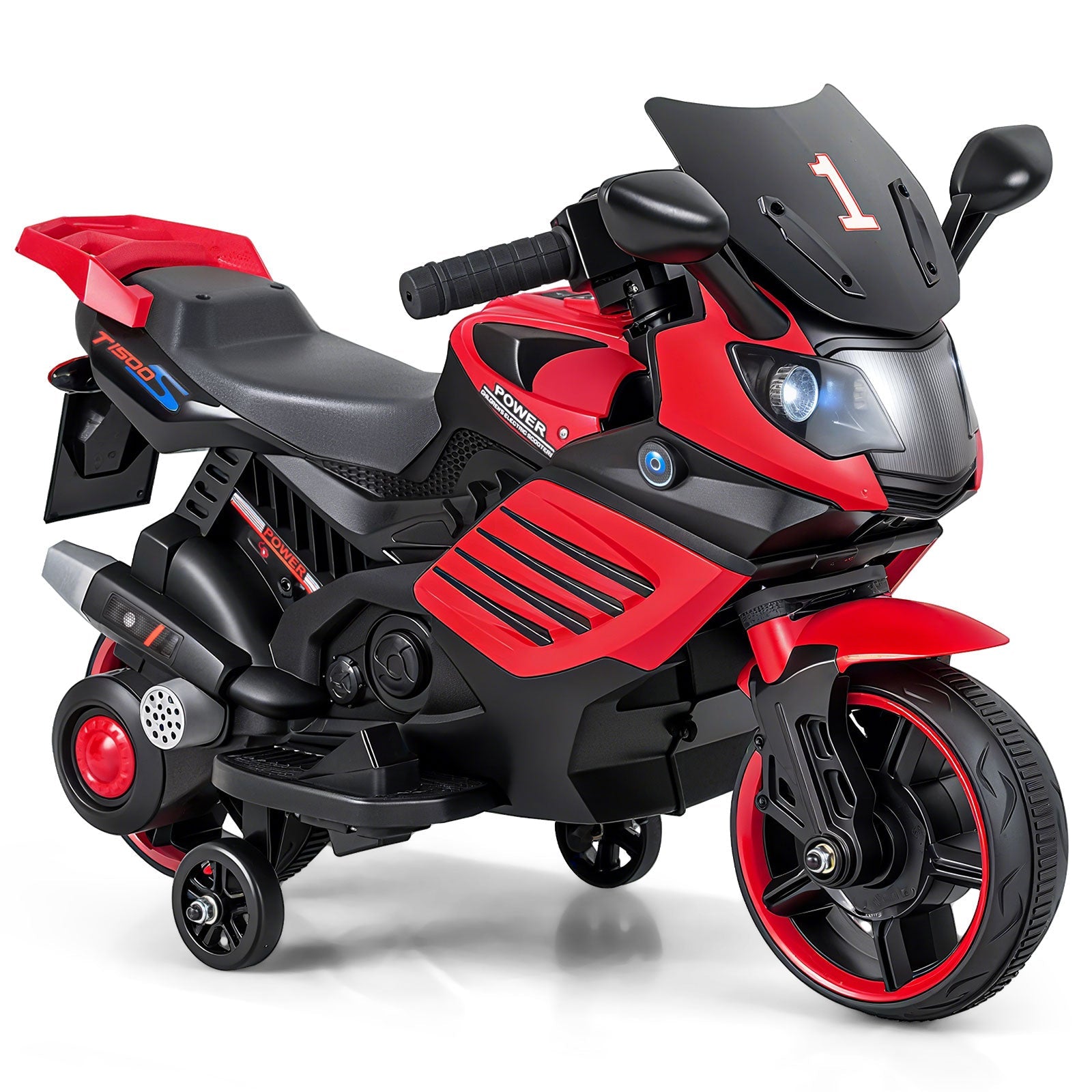 6V Kids Motorcycle with Headlights Music and Detachable Training Wheels