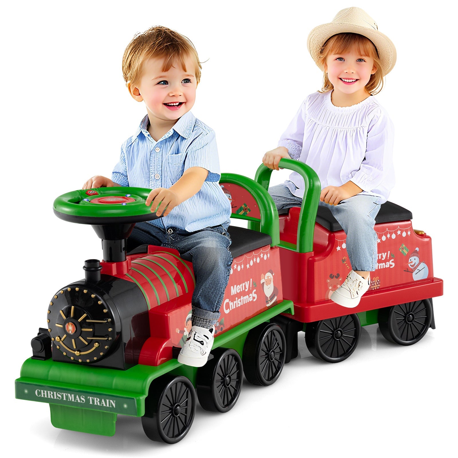 6V Ride on Train 2-Seater with Carriage and Flashing LED Lights