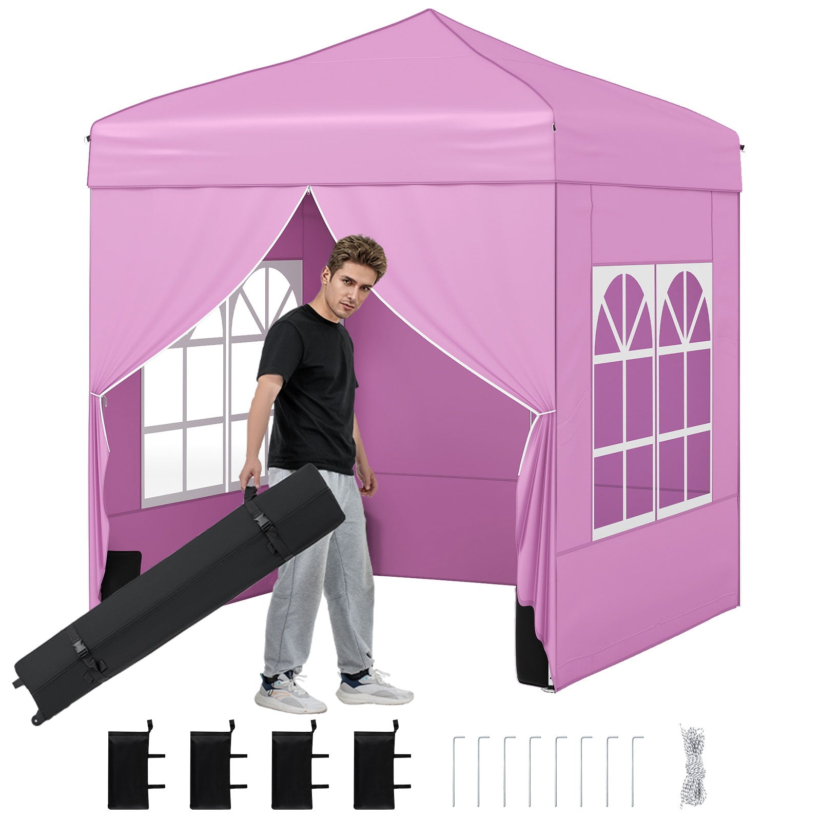 6.5 x 6.5 FT Pop up Canopy Tent with 4 Sidewalls and Wheeled Bag