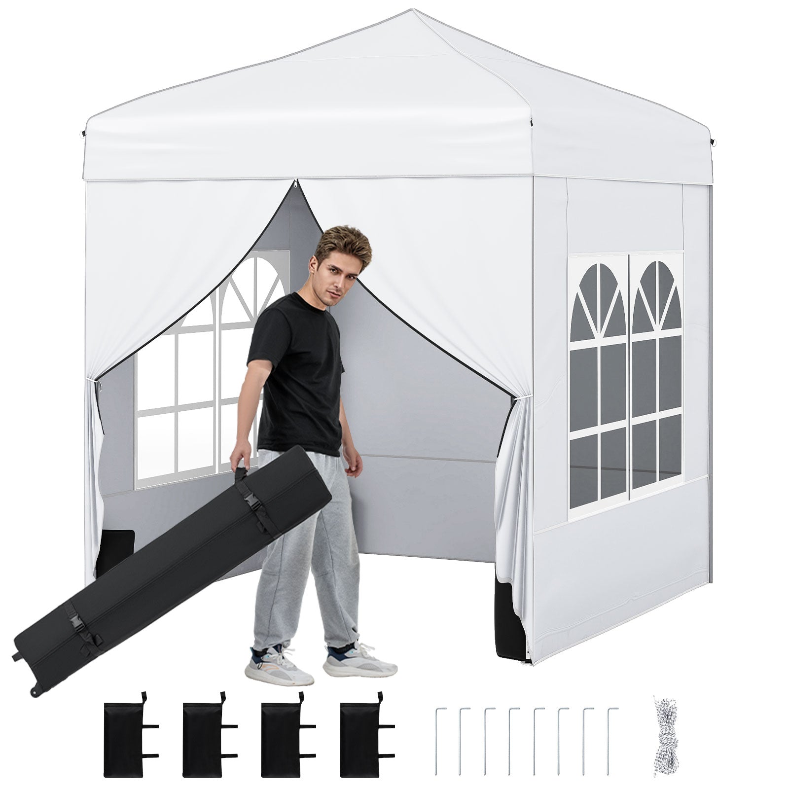 6.5 x 6.5 FT Pop up Canopy Tent with 4 Sidewalls and Wheeled Bag